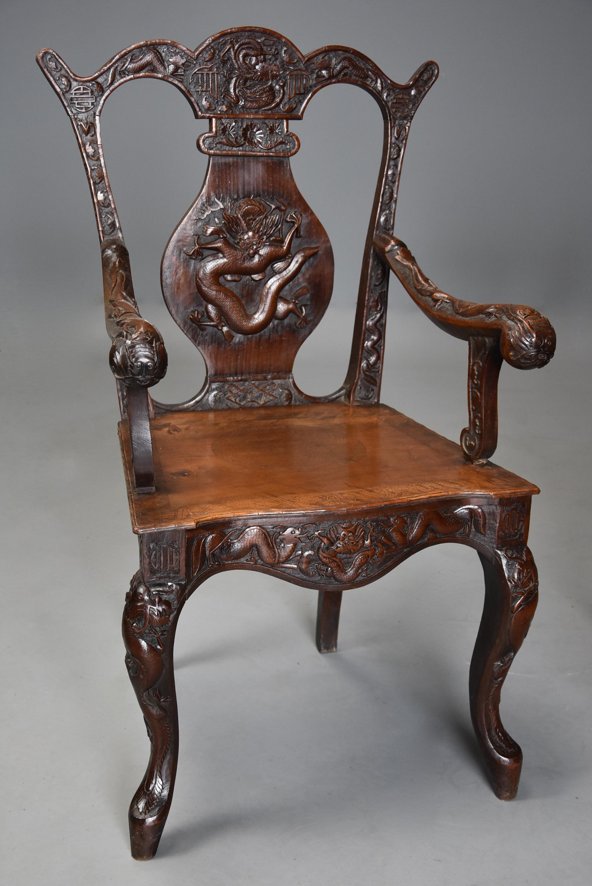 Pair of 19th Century Walnut Armchairs of Chinese Influence, 18th Century Style For Sale 1