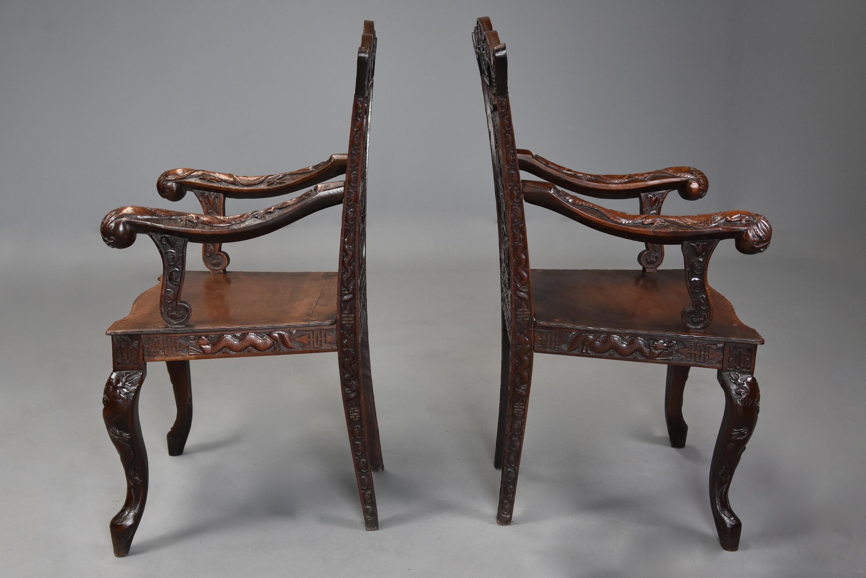 Pair of 19th Century Walnut Armchairs of Chinese Influence, 18th Century Style For Sale 2