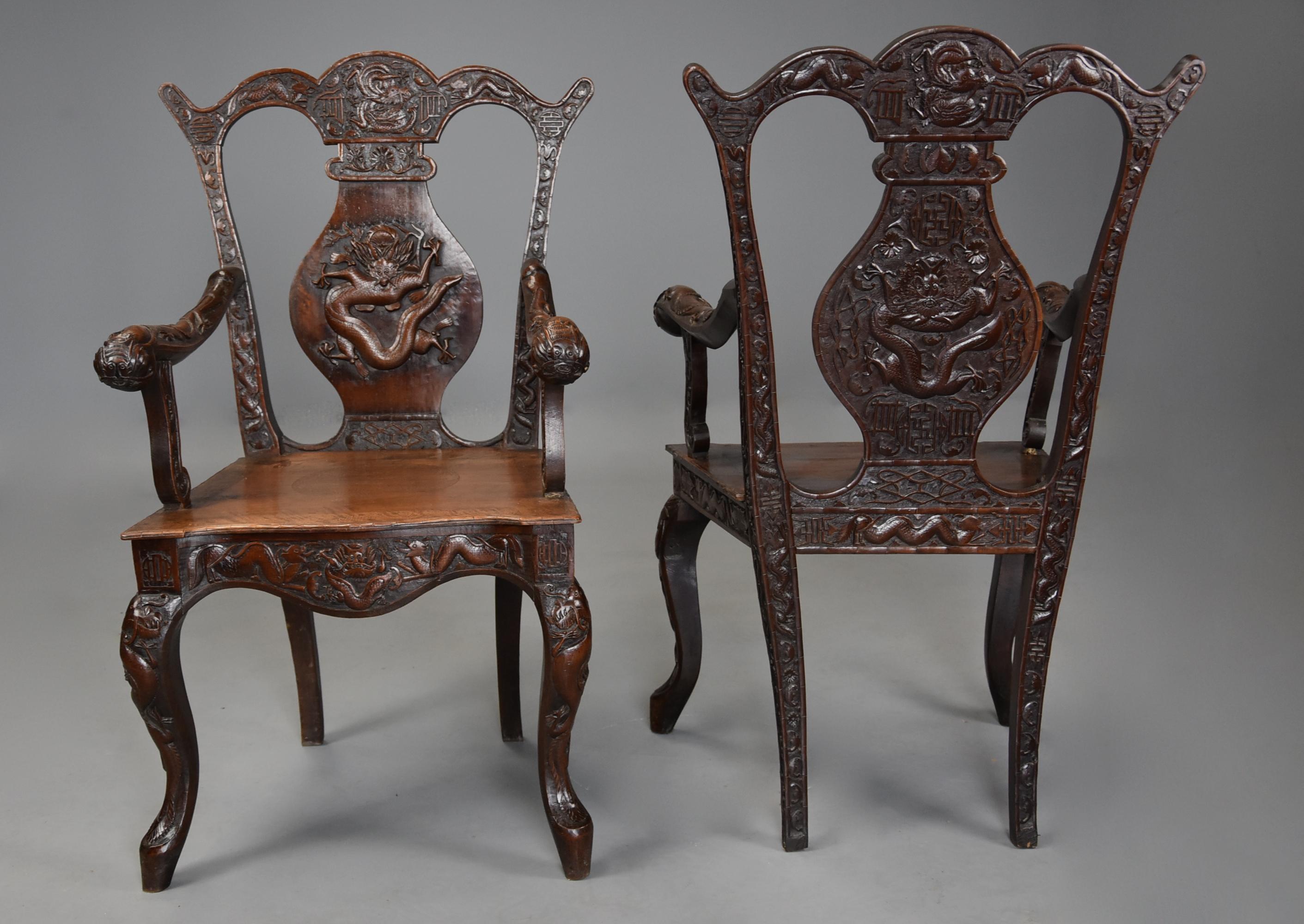 Pair of 19th Century Walnut Armchairs of Chinese Influence, 18th Century Style For Sale 3