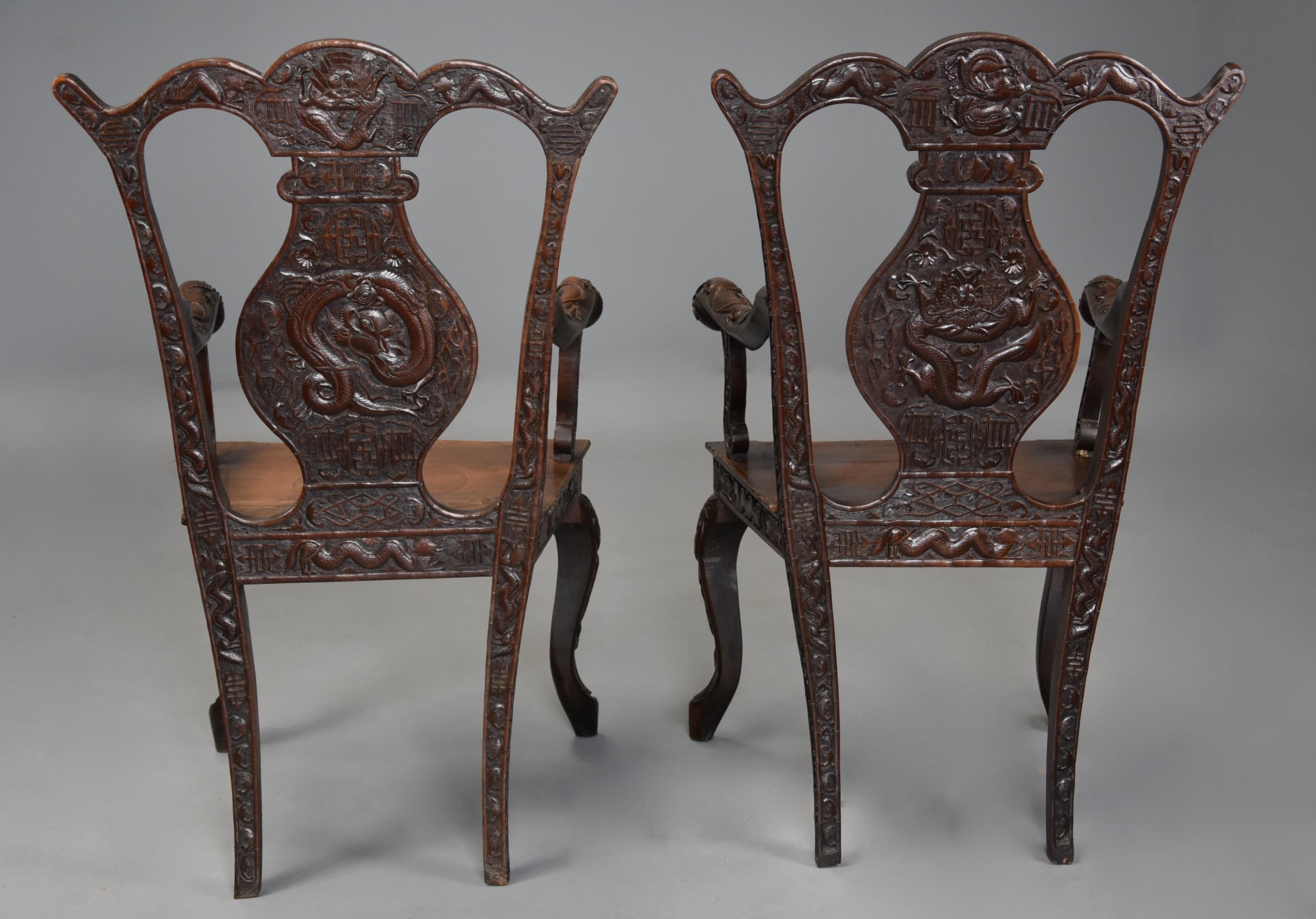Pair of 19th Century Walnut Armchairs of Chinese Influence, 18th Century Style For Sale 4