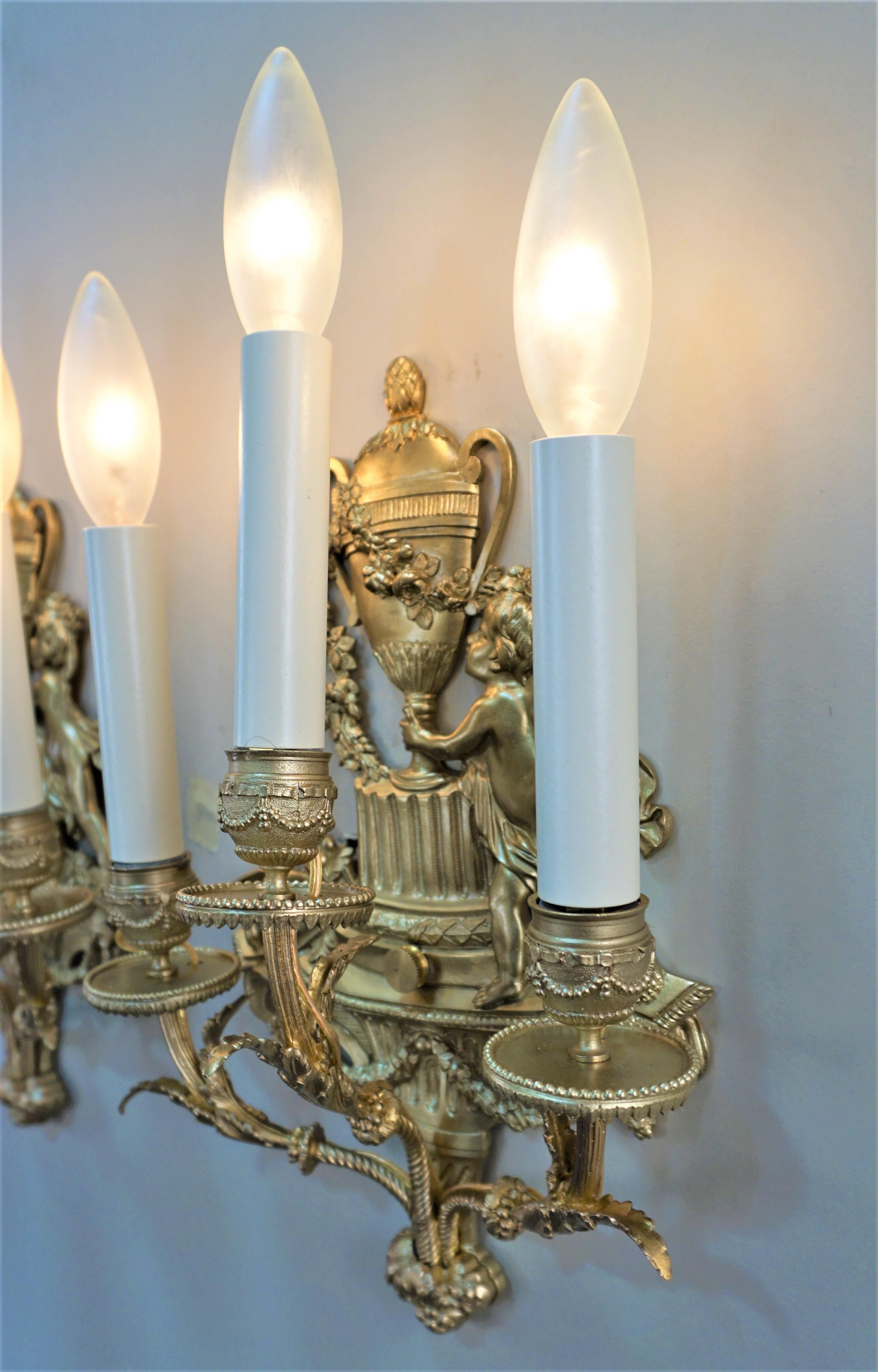 Pair of 19th Century Electrified Bronze Wall Sconces For Sale 2