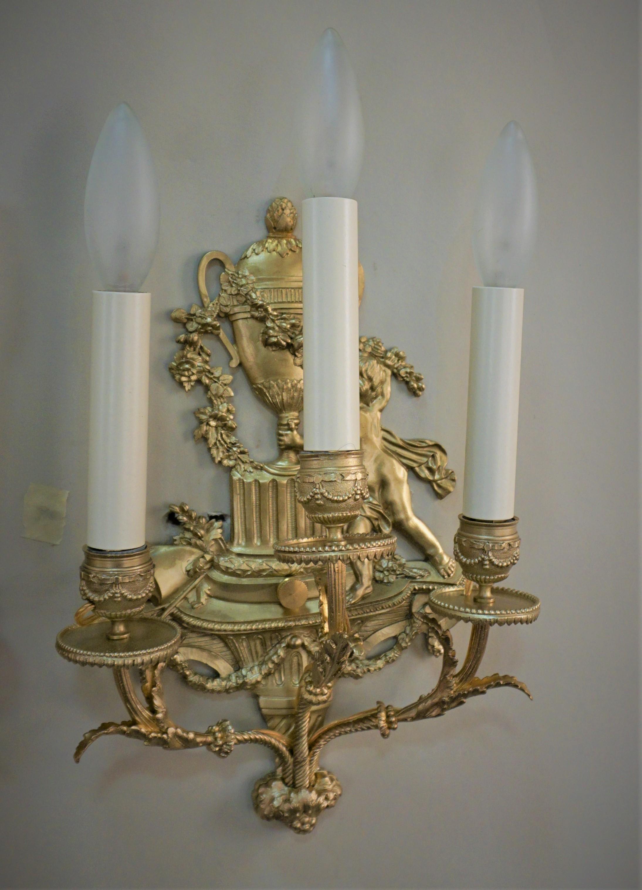 Pair of 19th Century Electrified Bronze Wall Sconces For Sale 3