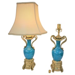 Pair of 19ths Century Electrified Porcelain and Bronze Oil Lamp