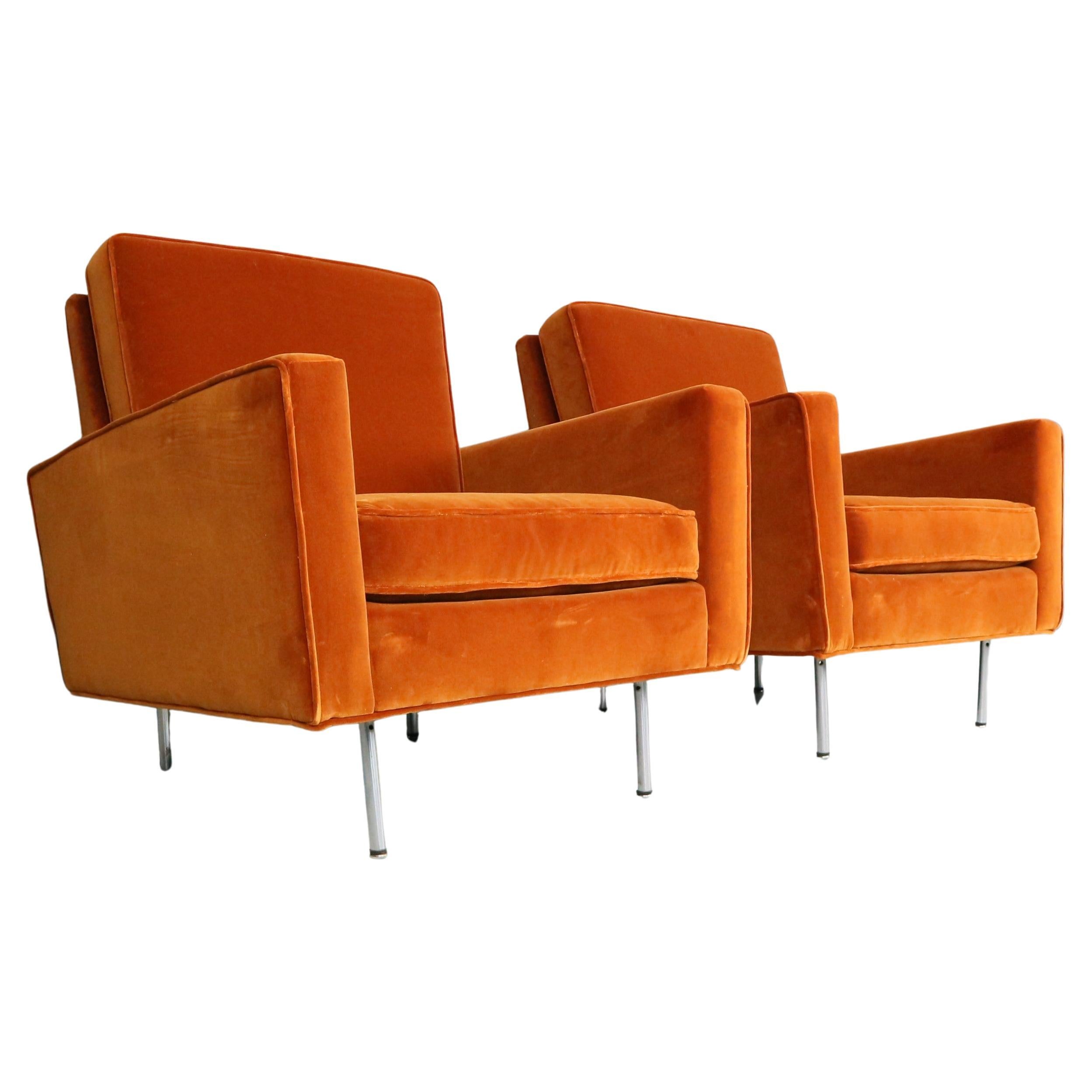 Pair of 1st edition easy chairs 25 BC by Florence Knoll in velvet, 1950s For Sale