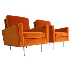 Pair of 1st edition easy chairs 25 BC by Florence Knoll in velvet, 1950s