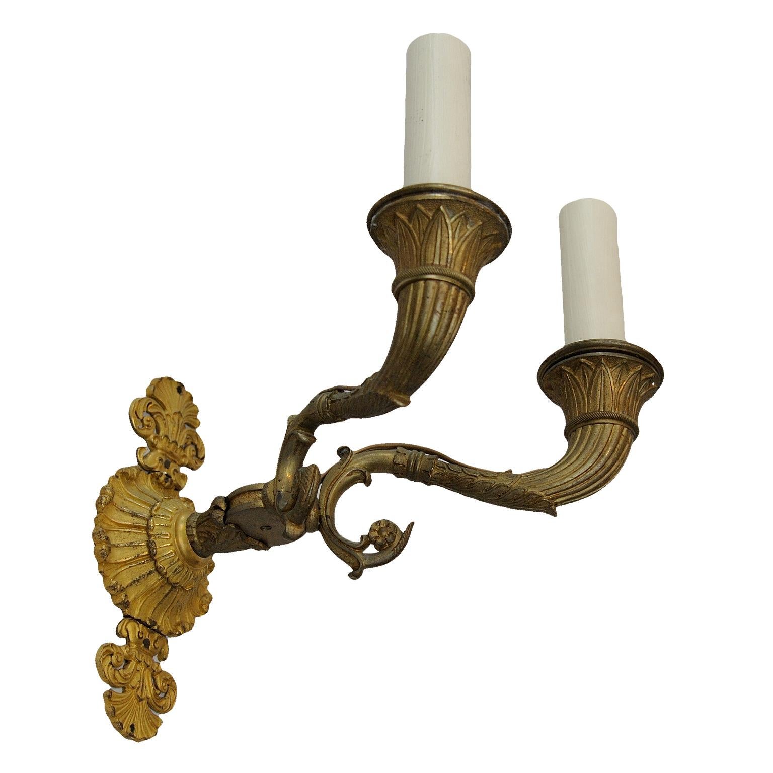 Napoleon III Pair of 1st Empire French Napoleonic Period Gilt Bronze Wall Lights, circa 1820 For Sale