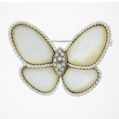 Pair of 2 18K Gold Black & White Mother of Pearl & Diamonds Butterfly Brooch Pin