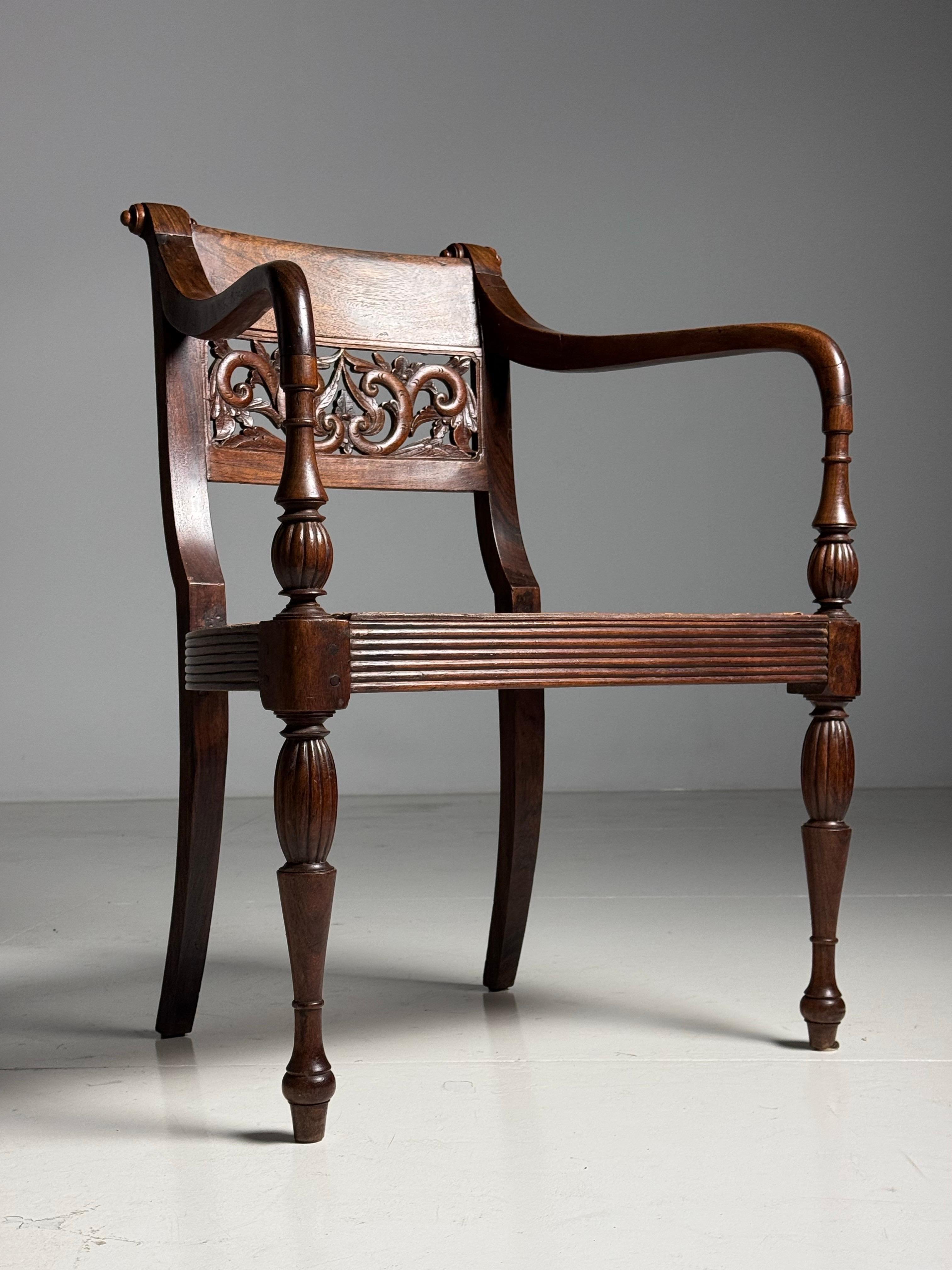 Rosewood Pair of 2 19th Century Colonial Armchairs For Sale