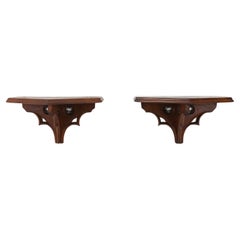 Pair of 2 Antique carved oak Church Wall Consoles, France ca. 1850