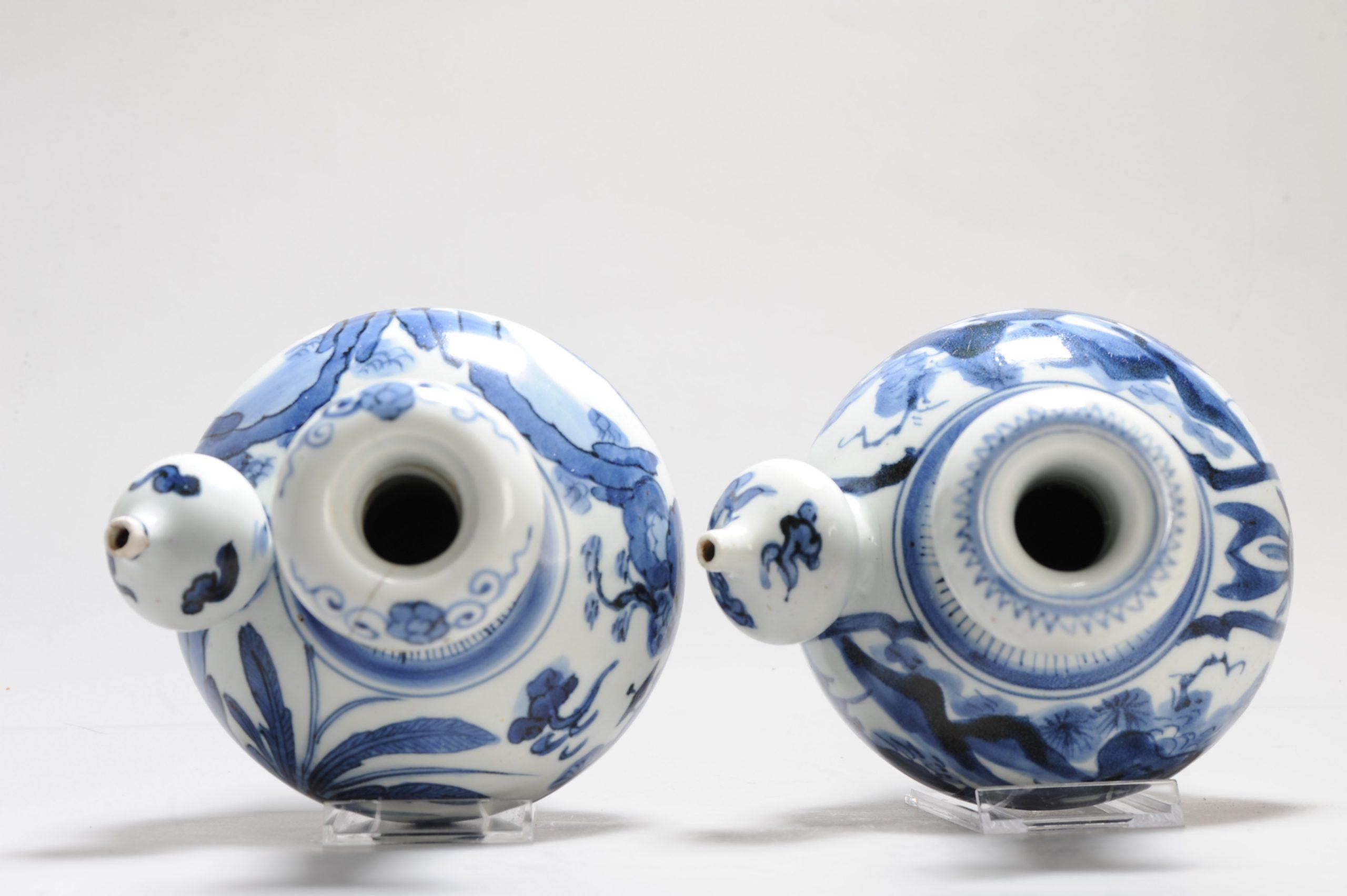 18th Century and Earlier Pair of 2 Antique Japanese Ming Style Porcelain Ghendis Arita Kraak, Ca 1670 For Sale