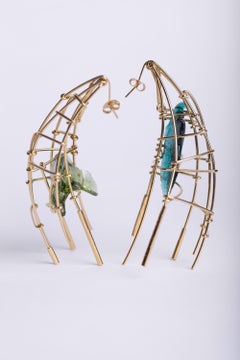 Pair Of 2 Aras 01 Earrings in Gold-Plated Bronze & Glass by Syene Bernal Luna