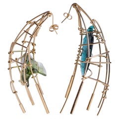 Pair Of 2 Aras 01 Earrings in Gold-Plated Bronze & Glass by Syene Bernal Luna