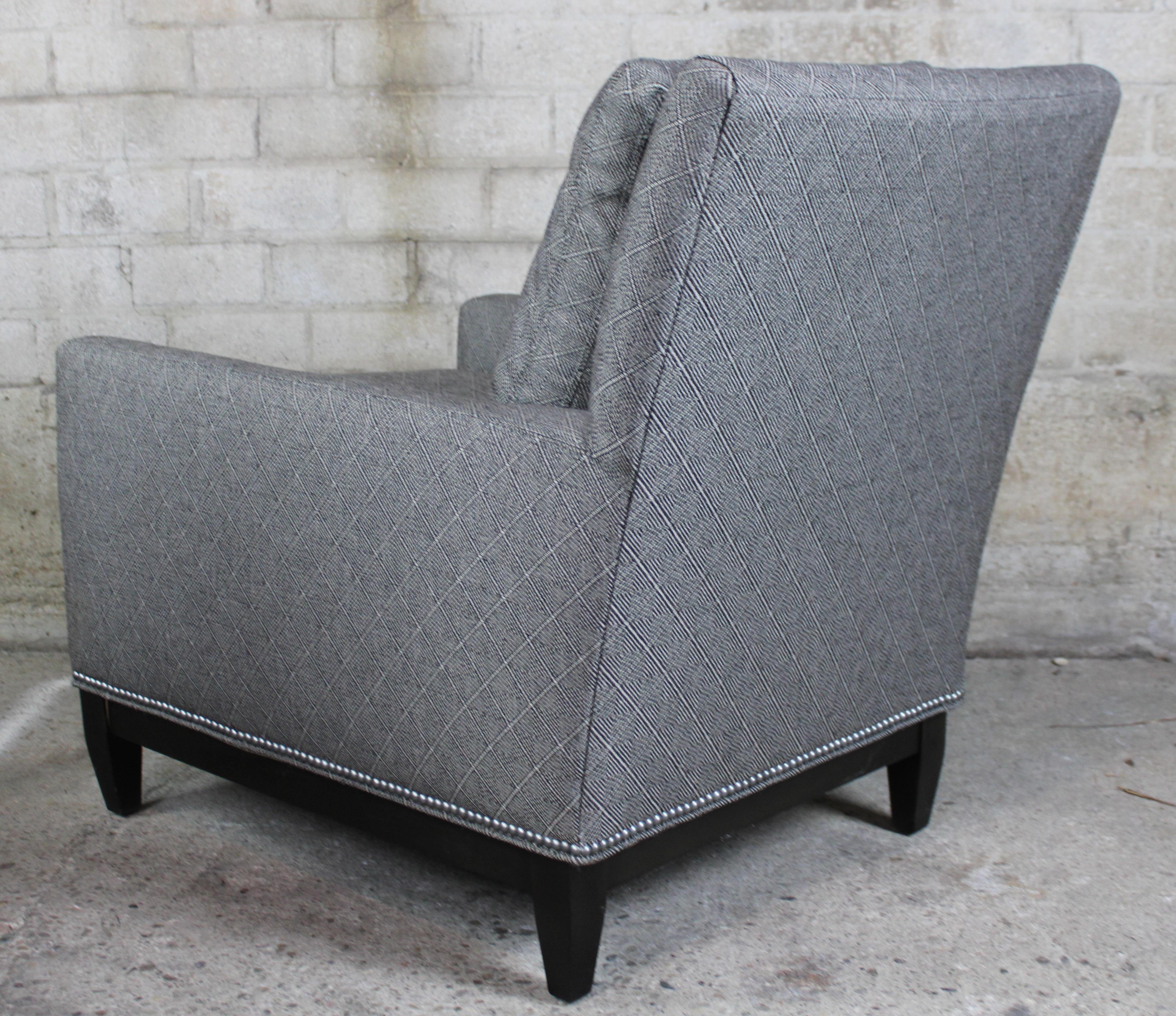 Upholstery Pair of 2 Arhaus Camden Collection Modern Club Lounge Armchairs Grey Nailhead