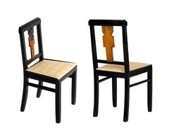 Pair Of 2 Art Deco Black Lacquer Chairs, 1939-1949