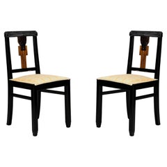 Pair Of 2 Art Deco Black Lacquer Chairs, (1939-1949)
