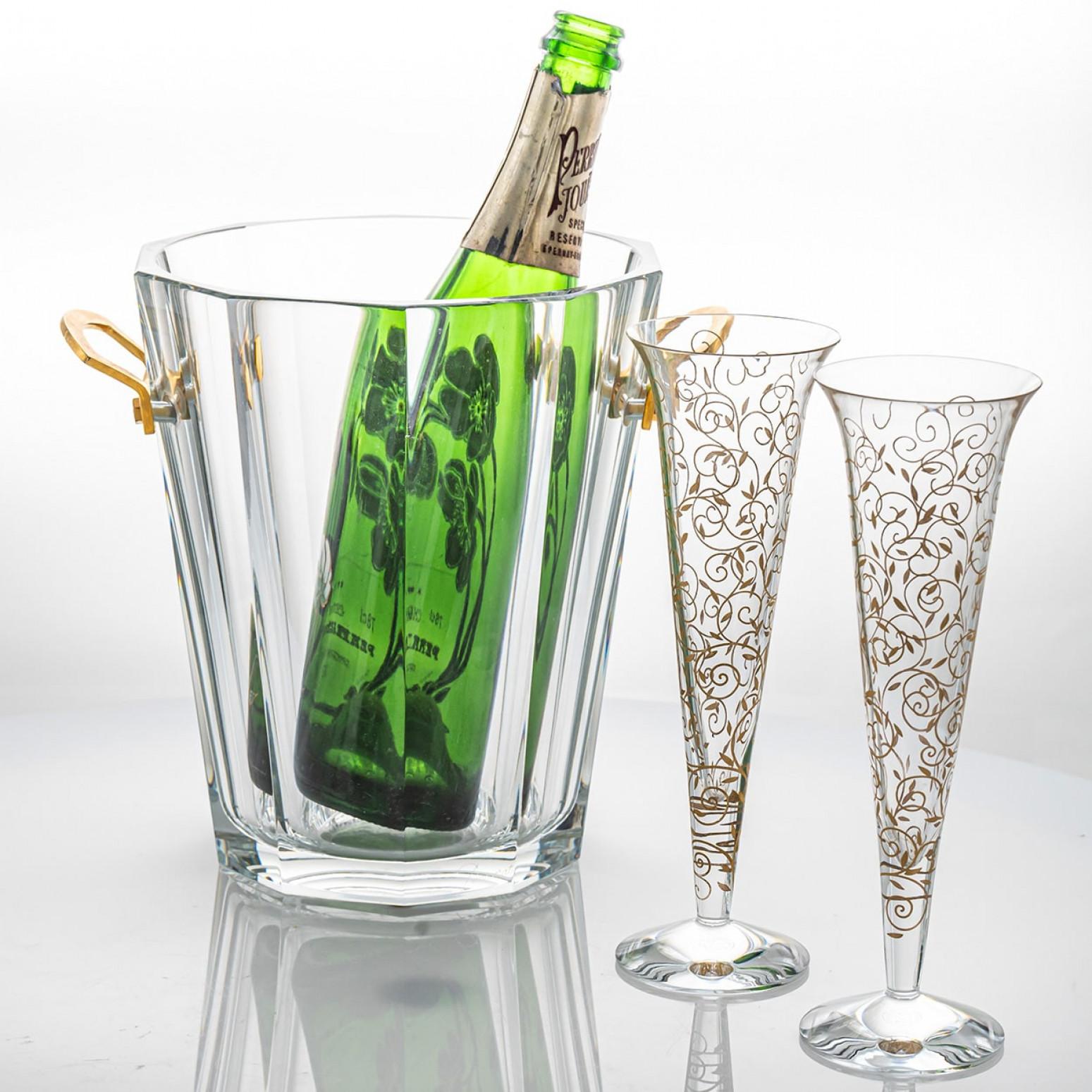 Pair of 2 Baccarat Crystal Glasses with Wine Cooler, France In Good Condition For Sale In Rijssen, NL