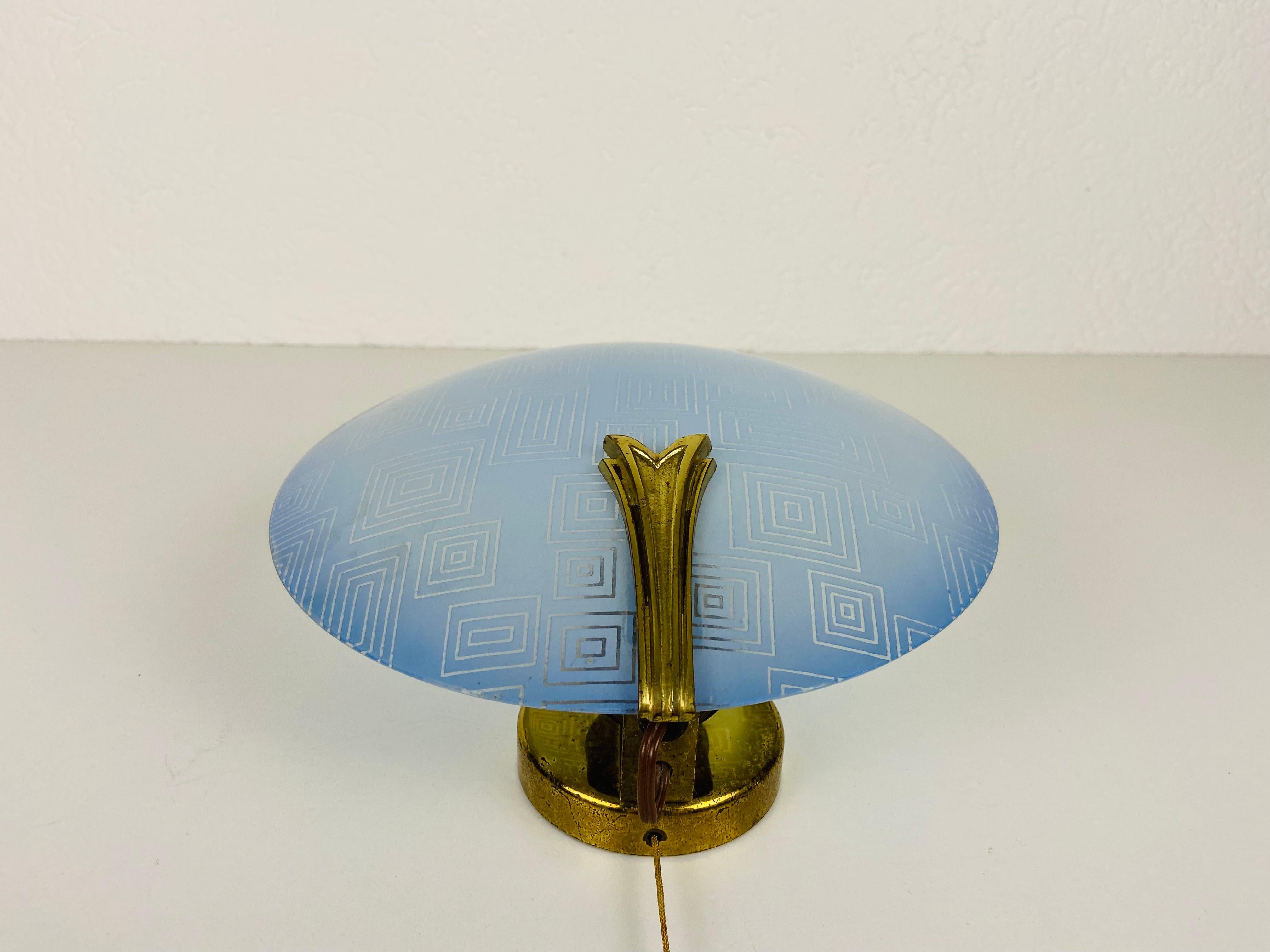 Mid-20th Century Pair of 2 Brass and Blue Glass Sconces, 1960s, Germany For Sale