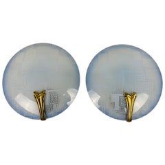 Vintage Pair of 2 Brass and Blue Glass Sconces, 1960s, Germany