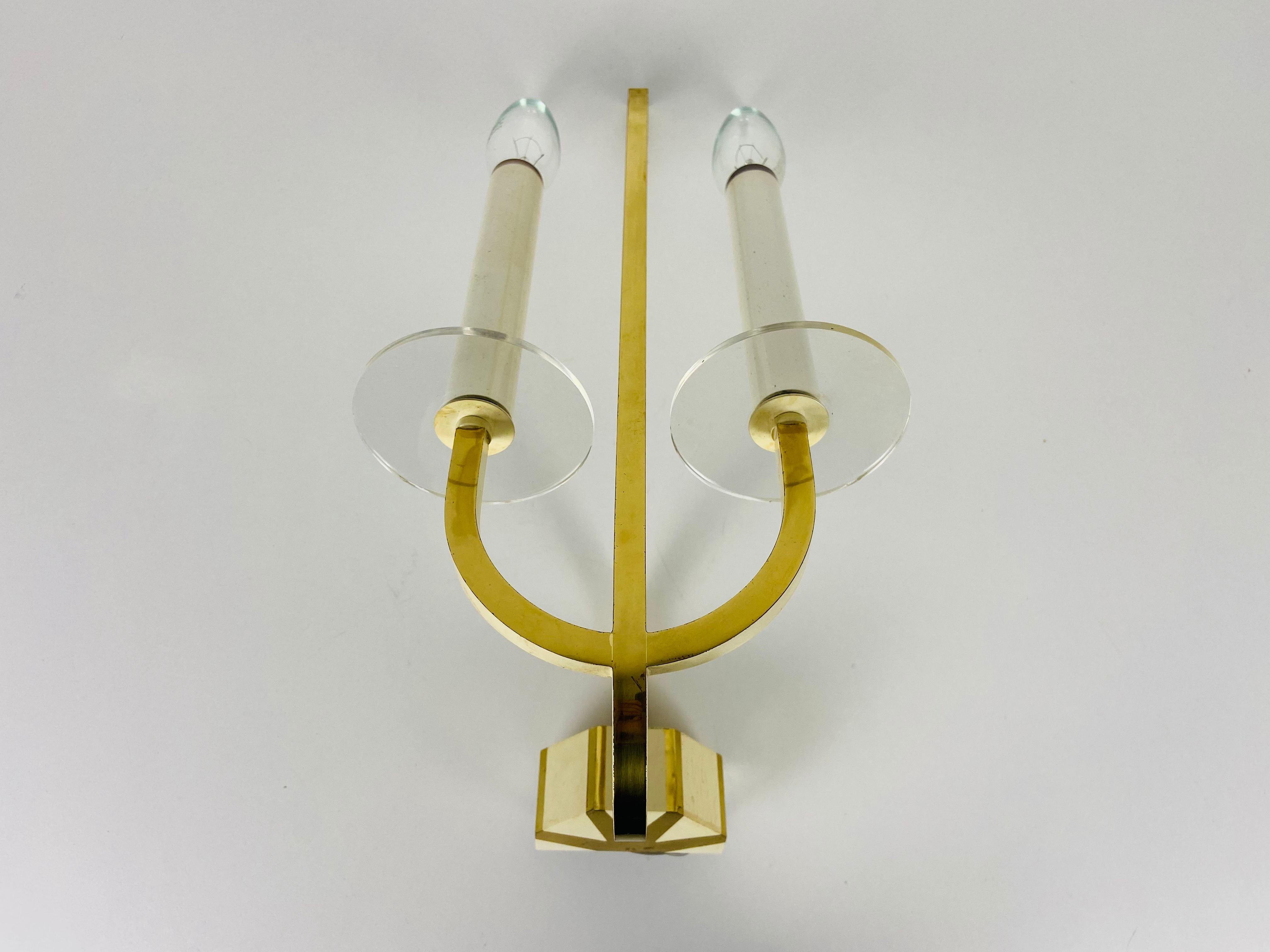 Pair of 2 Brass and Glass Sconces, 1960s, Germany For Sale 1