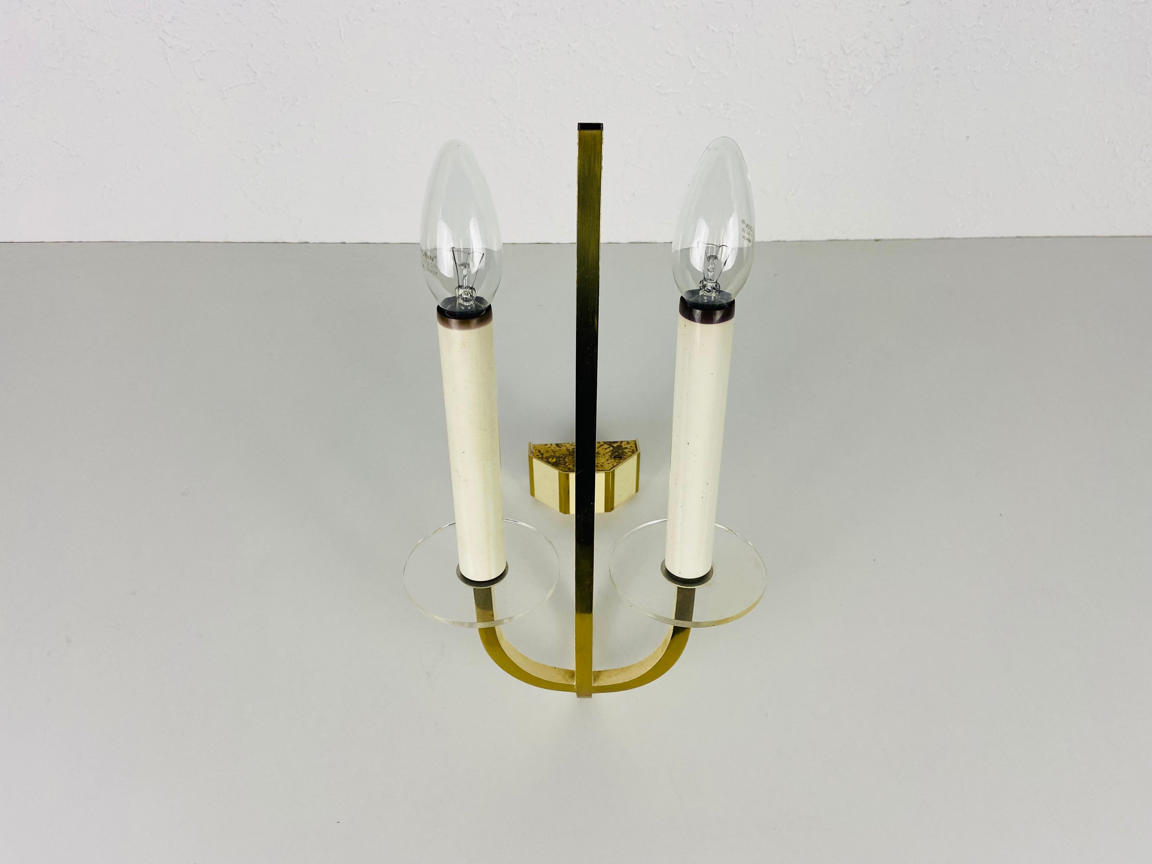 Pair of 2 Brass and Glass Sconces, 1960s, Germany For Sale 3