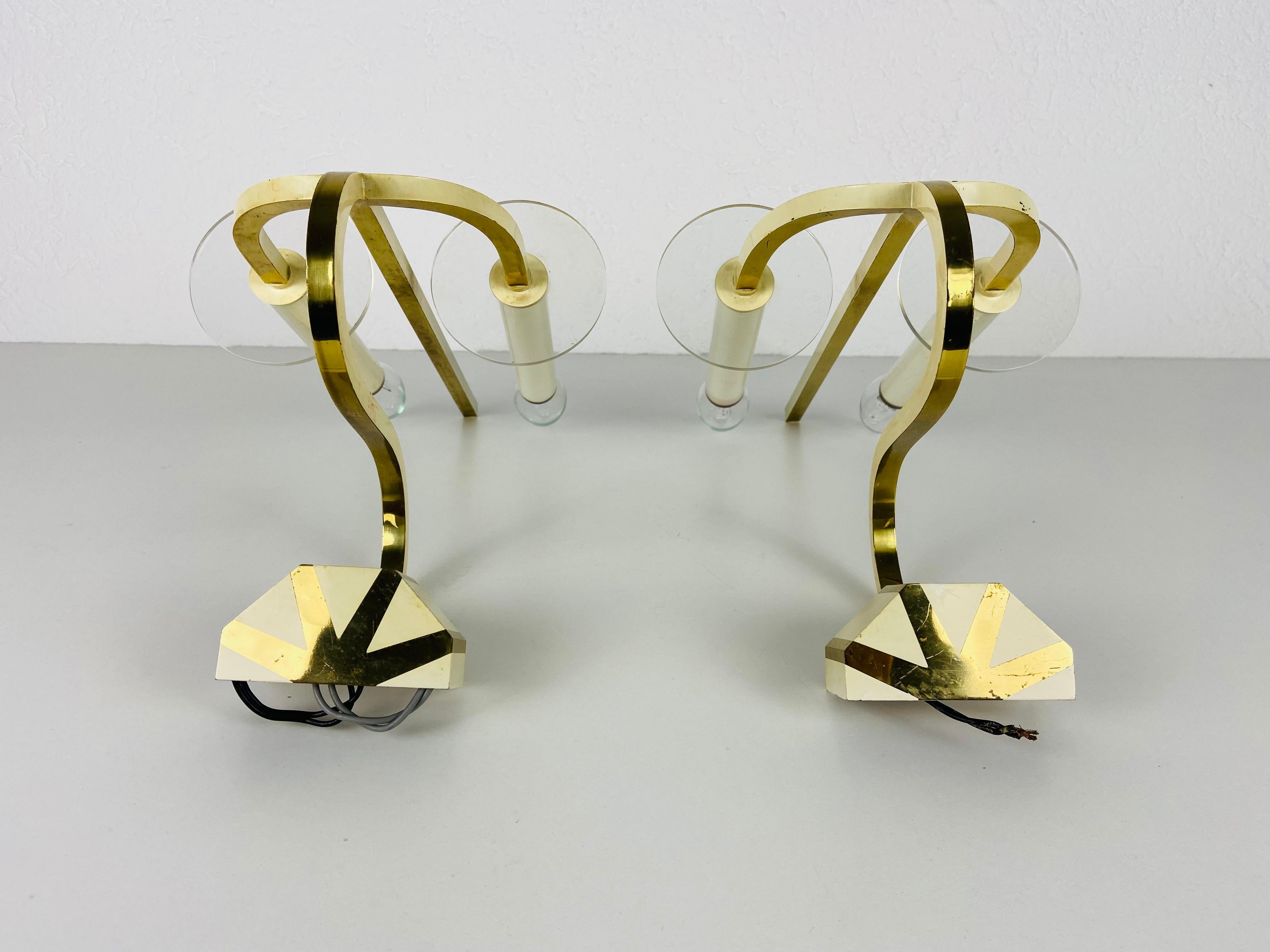 Pair of 2 Brass and Glass Sconces, 1960s, Germany For Sale 4