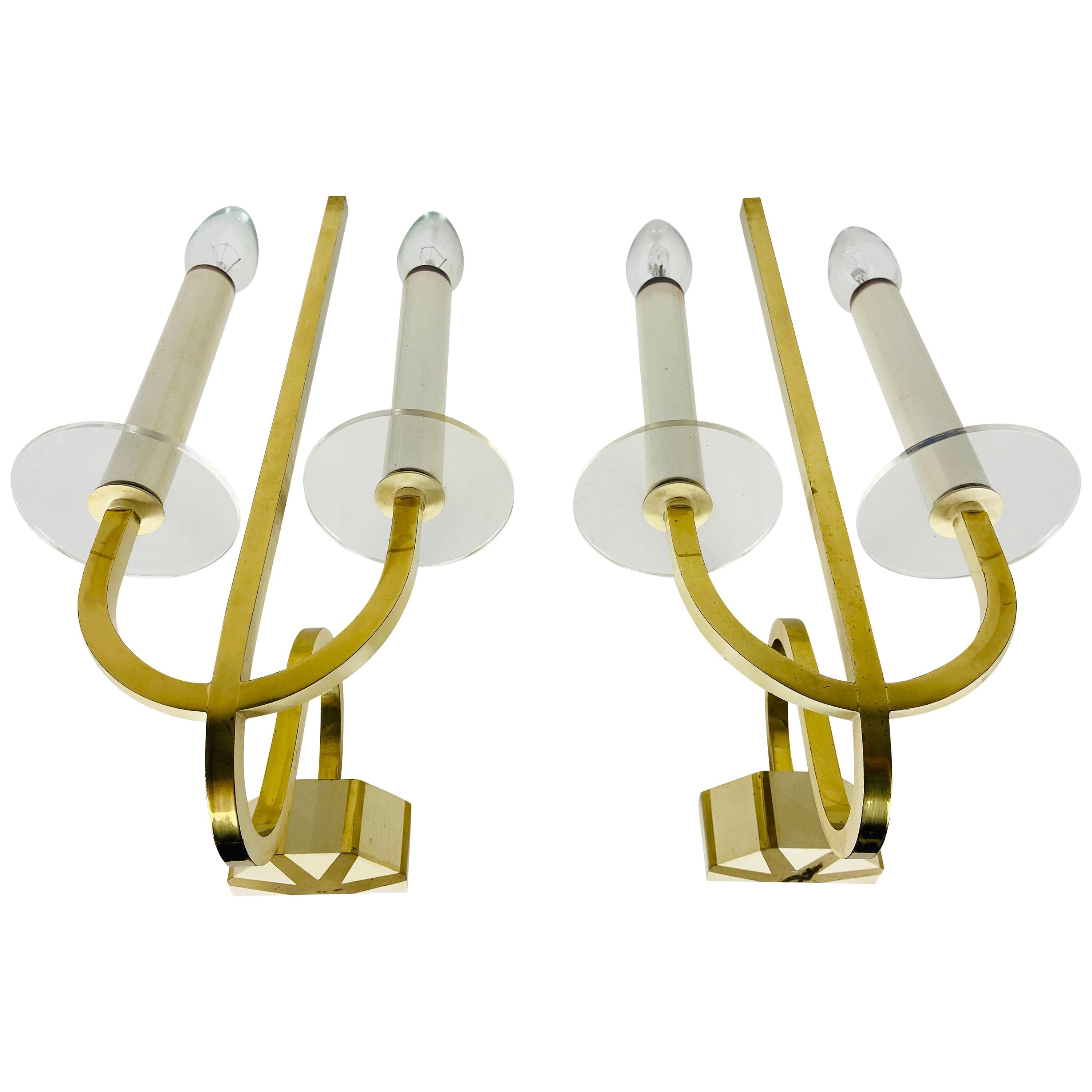 Pair of 2 Brass and Glass Sconces, 1960s, Germany For Sale