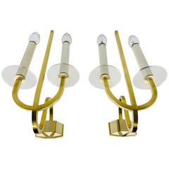 Vintage Pair of 2 Brass and Glass Sconces, 1960s, Germany