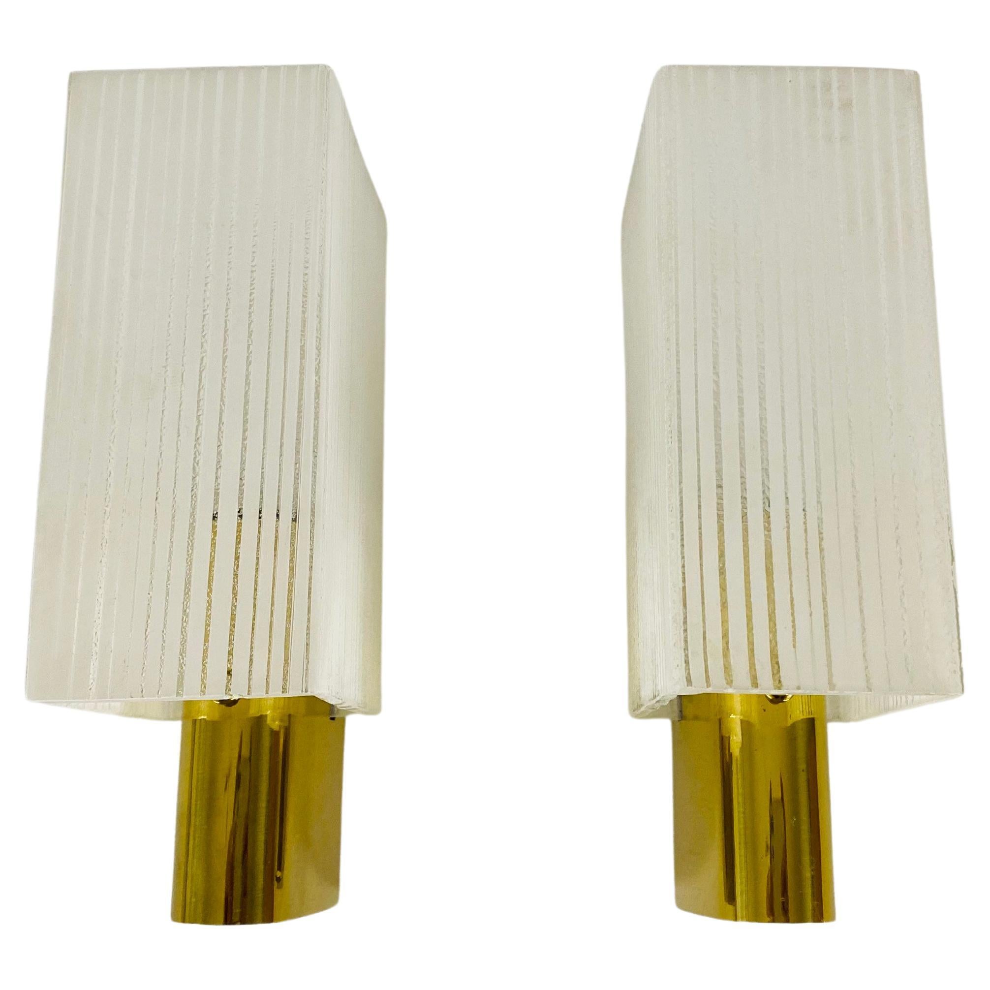 Pair of 2 Brass and Glass Sconces, 1960s, Germany For Sale