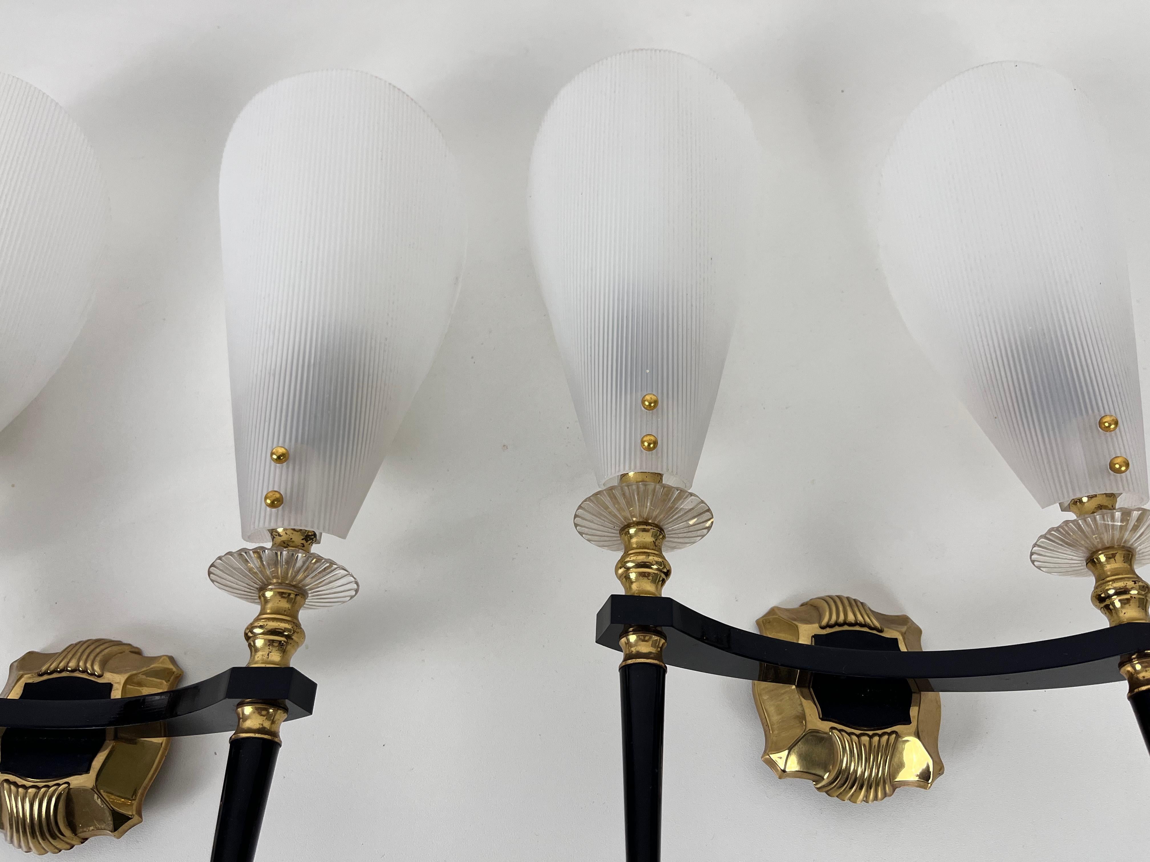 Pair of 2 Brass and Plexiglass Wall Lamps by Maison Arlus, 1960, France For Sale 4