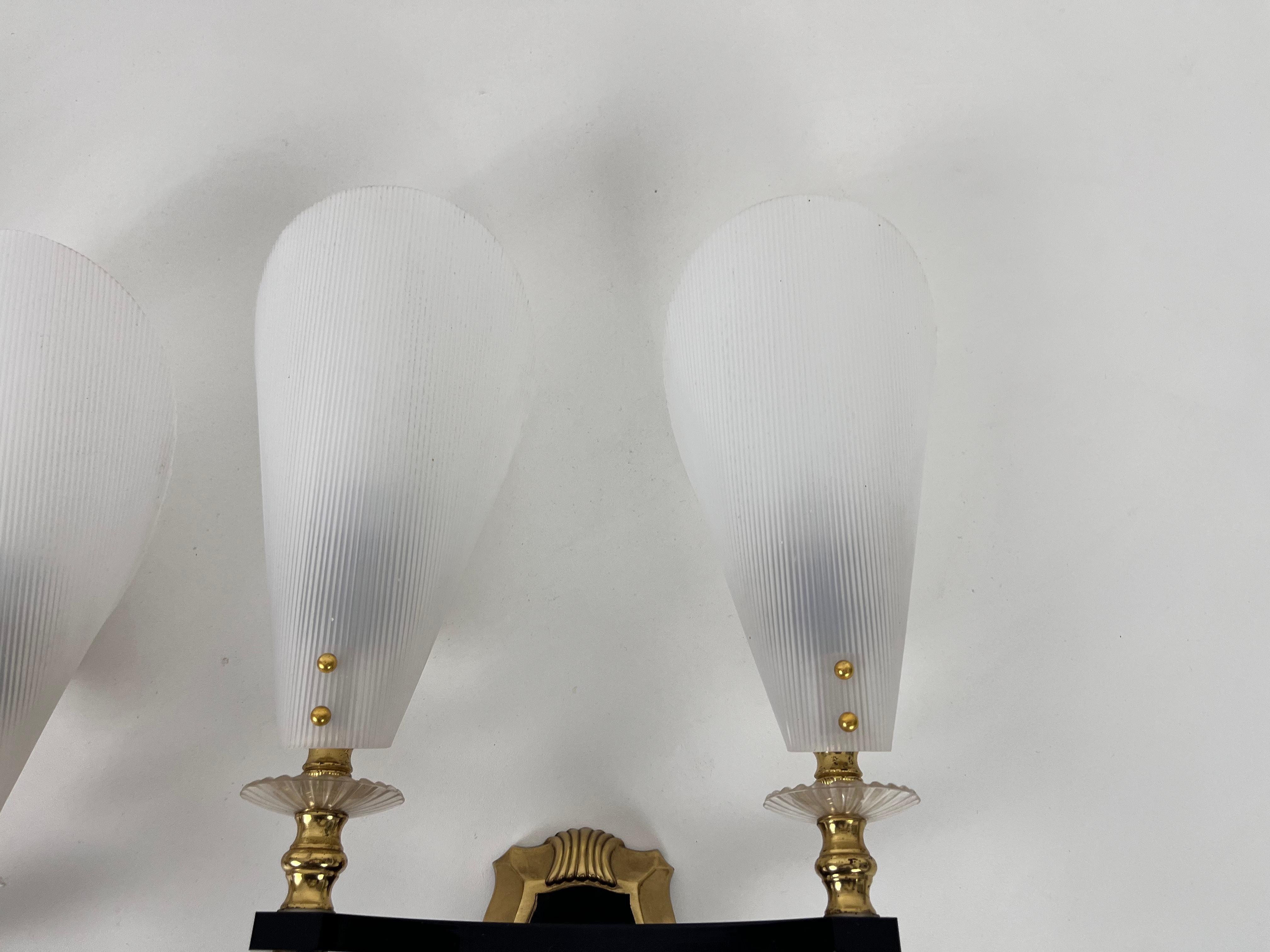 Pair of 2 Brass and Plexiglass Wall Lamps by Maison Arlus, 1960, France For Sale 5