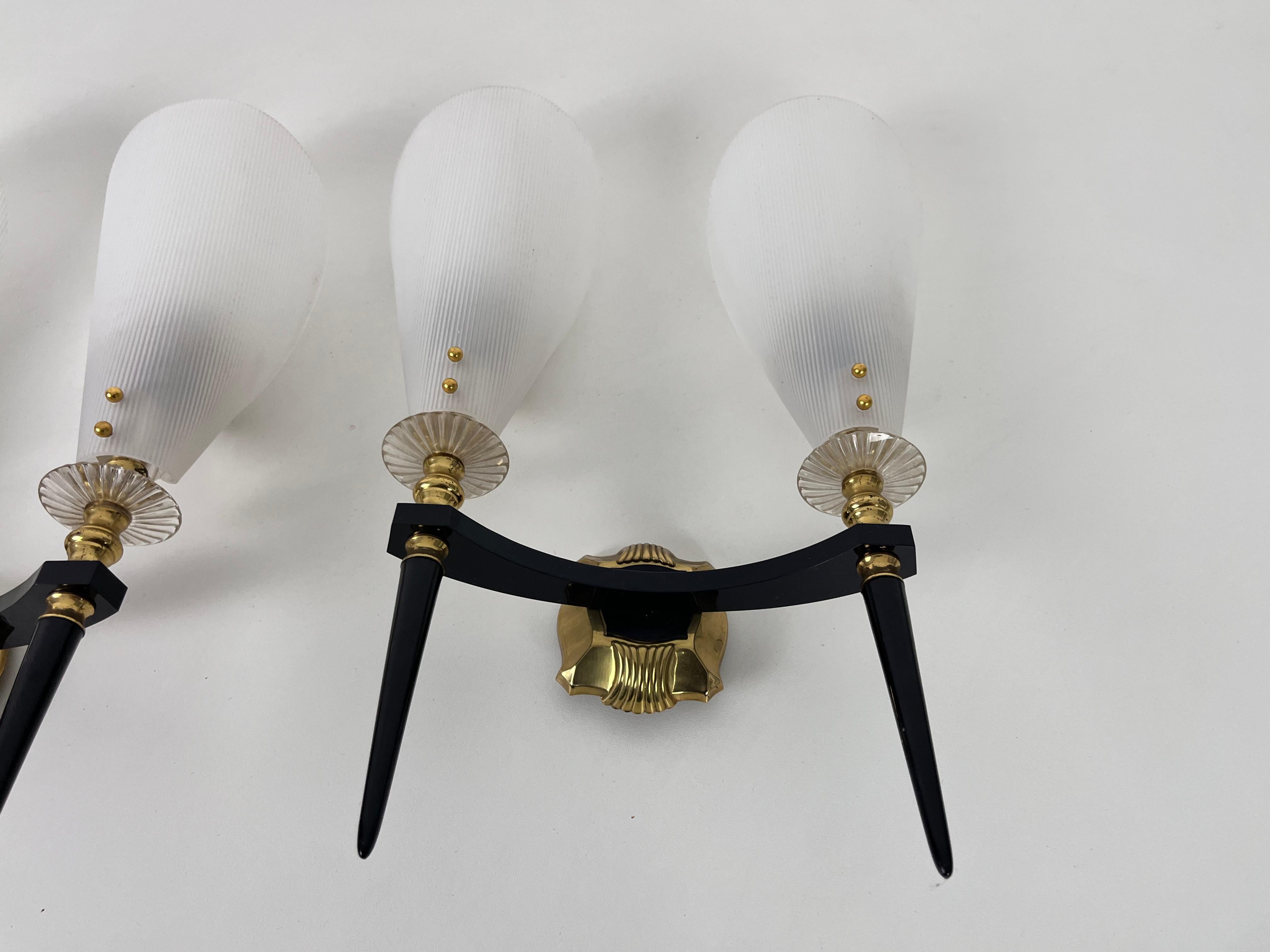 Pair of 2 Brass and Plexiglass Wall Lamps by Maison Arlus, 1960, France For Sale 6