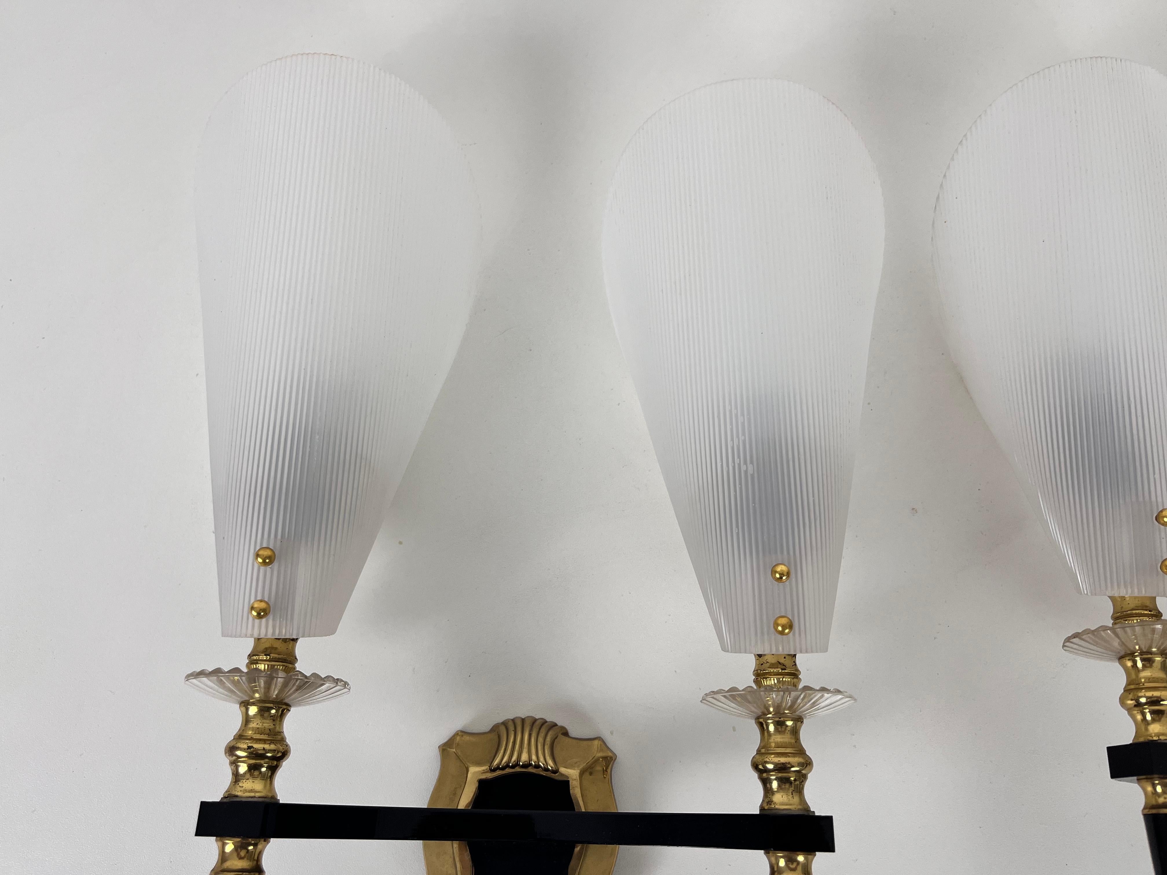 Pair of 2 Brass and Plexiglass Wall Lamps by Maison Arlus, 1960, France For Sale 1
