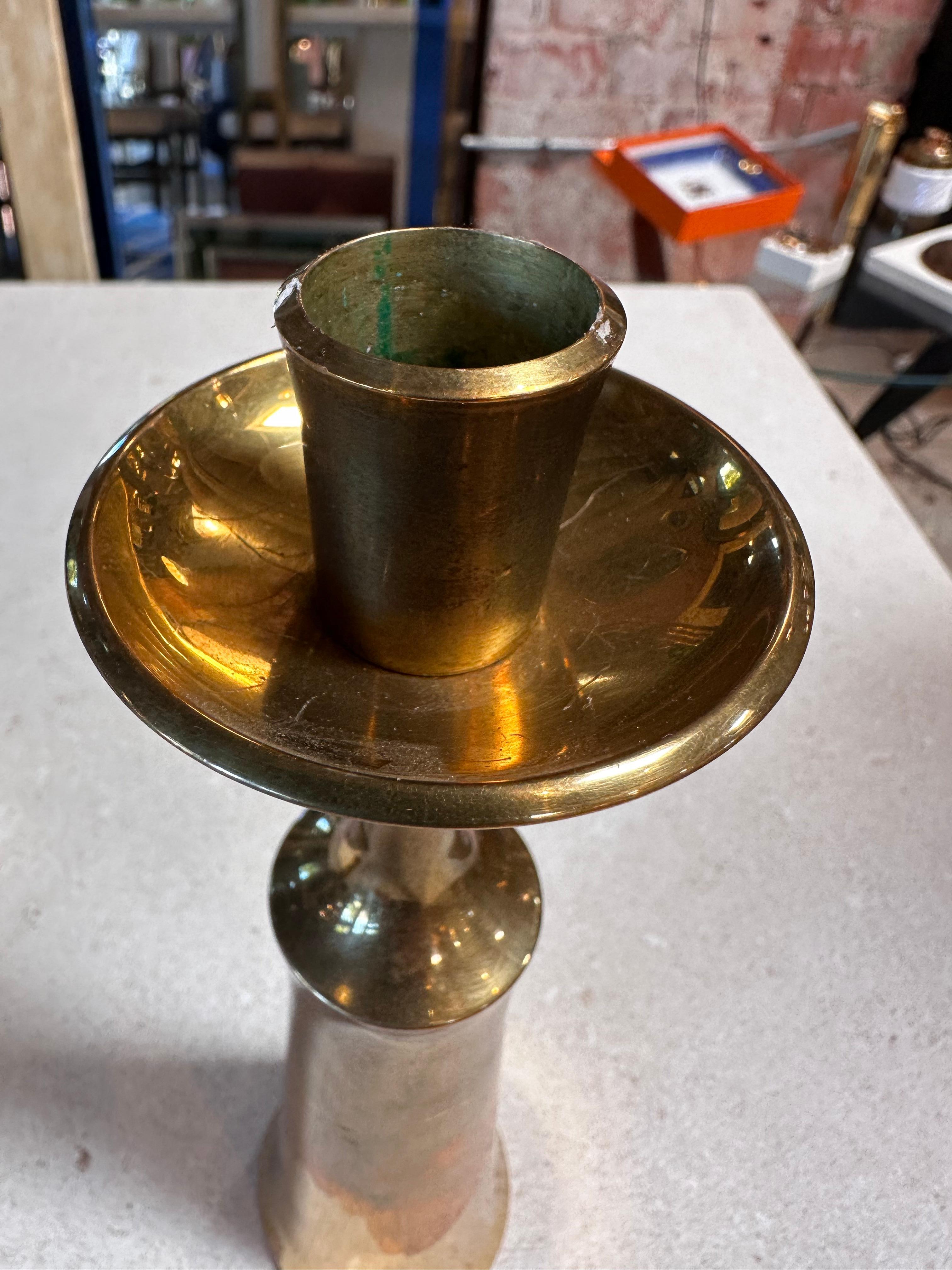 Swedish Pair of 2 Brass Candle Holders 1960 For Sale