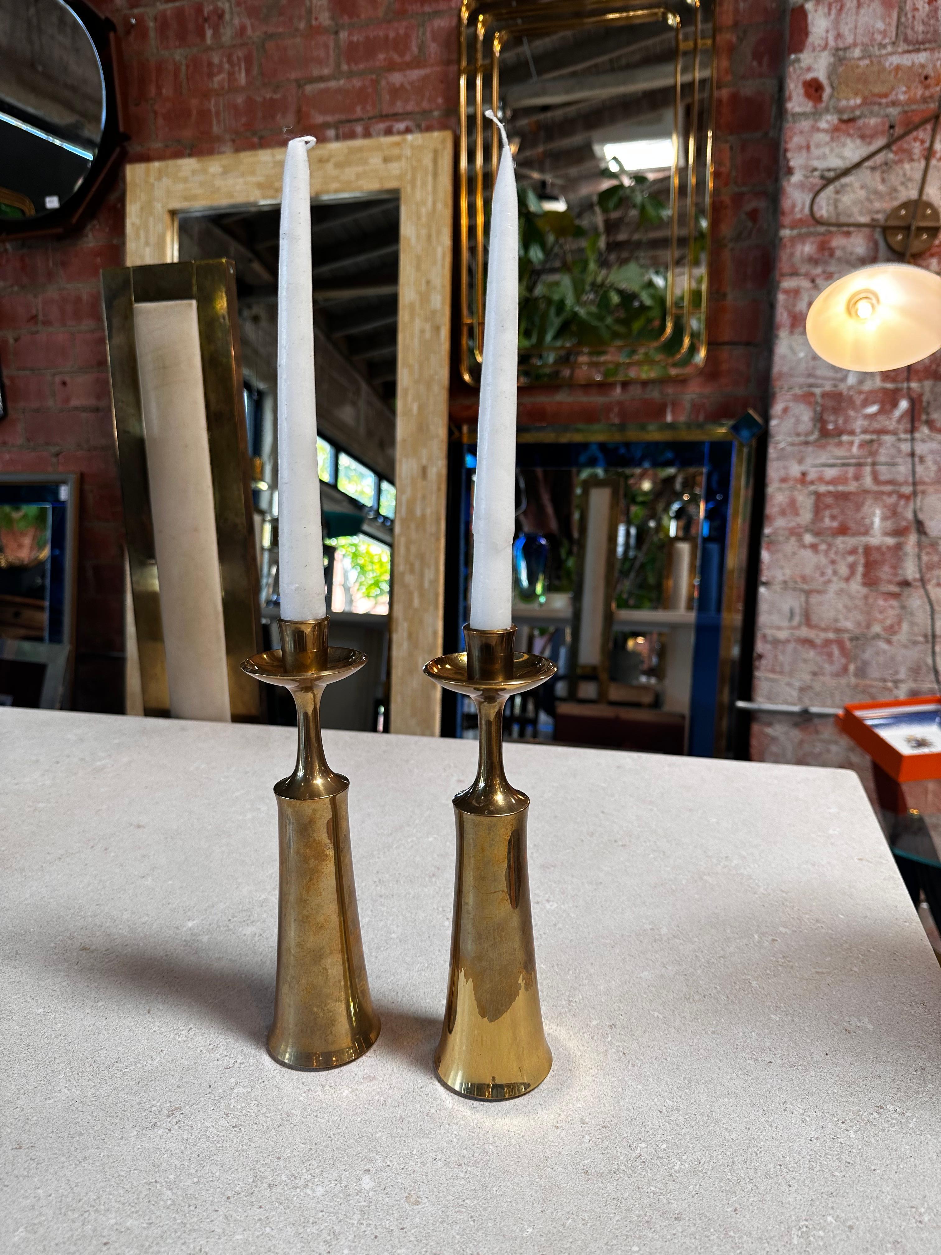Mid-20th Century Pair of 2 Brass Candle Holders 1960 For Sale
