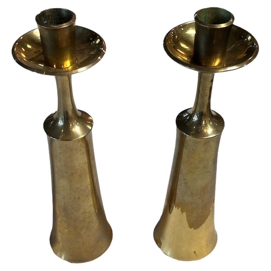 Pair of 2 Brass Candle Holders 1960 For Sale