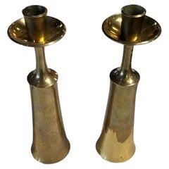 Retro Pair of 2 Brass Candle Holders 1960