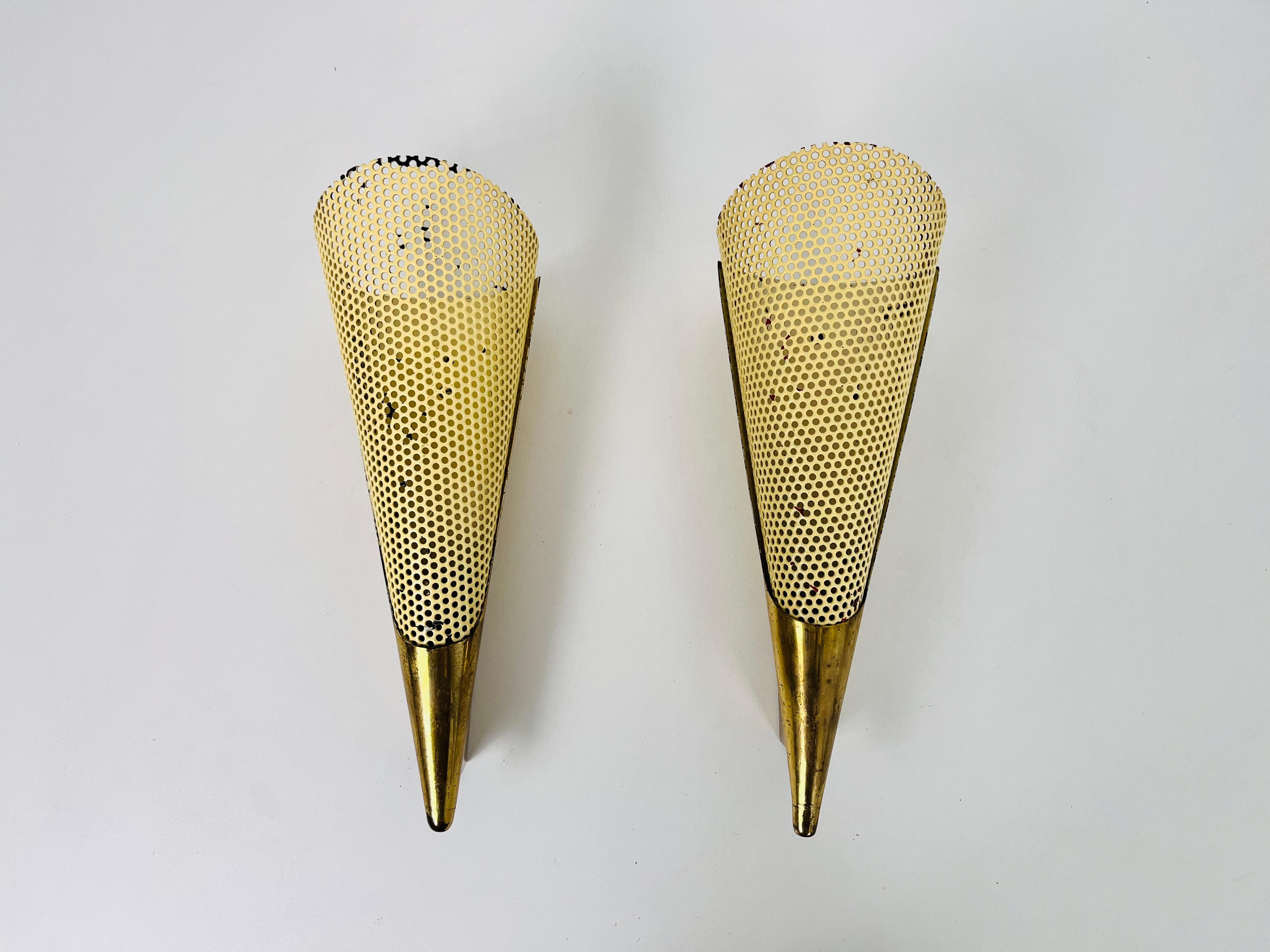 Mid-Century Modern Pair of 2 Brass Sconces by Maison Lunel, 1960, France For Sale