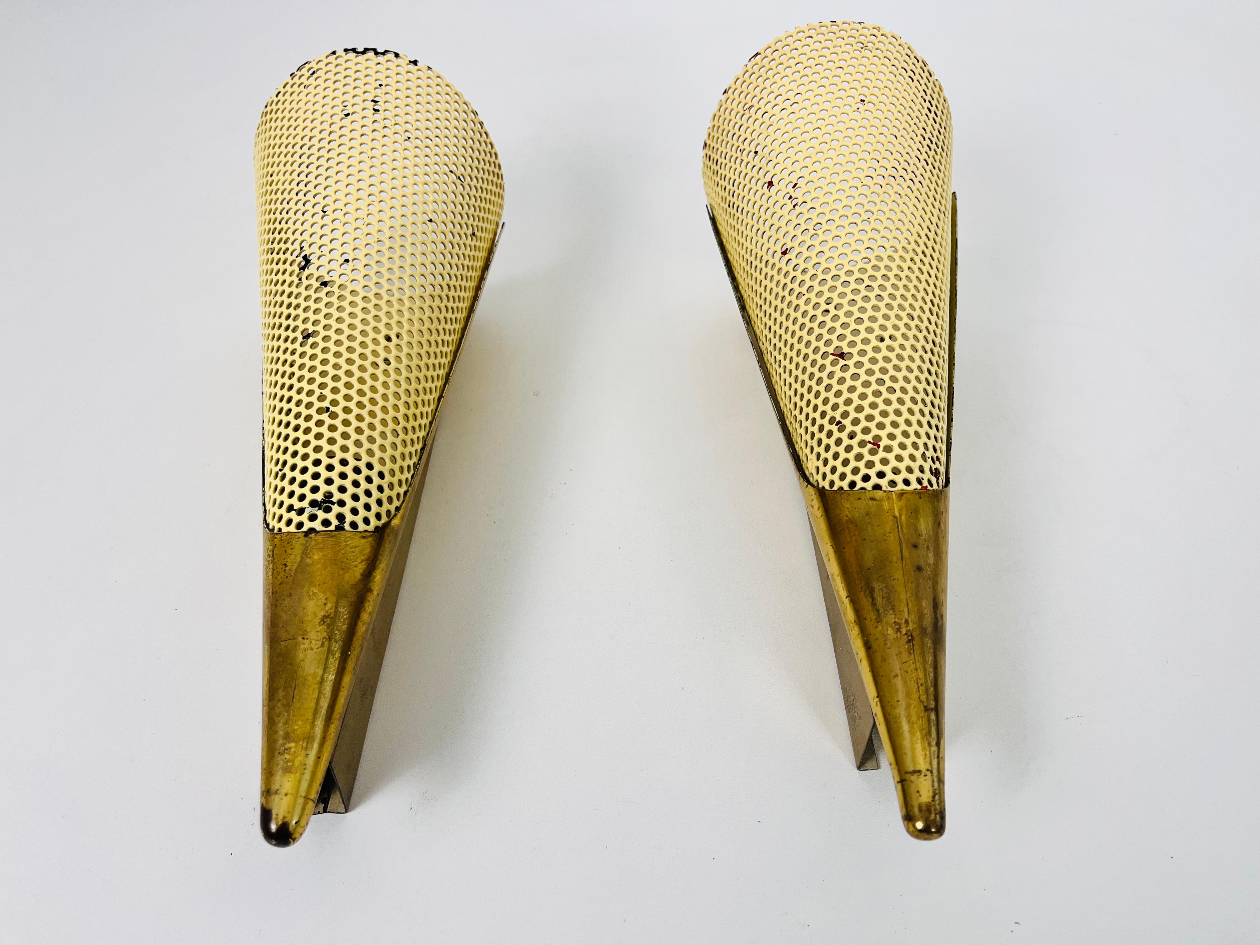 French Pair of 2 Brass Sconces by Maison Lunel, 1960, France For Sale