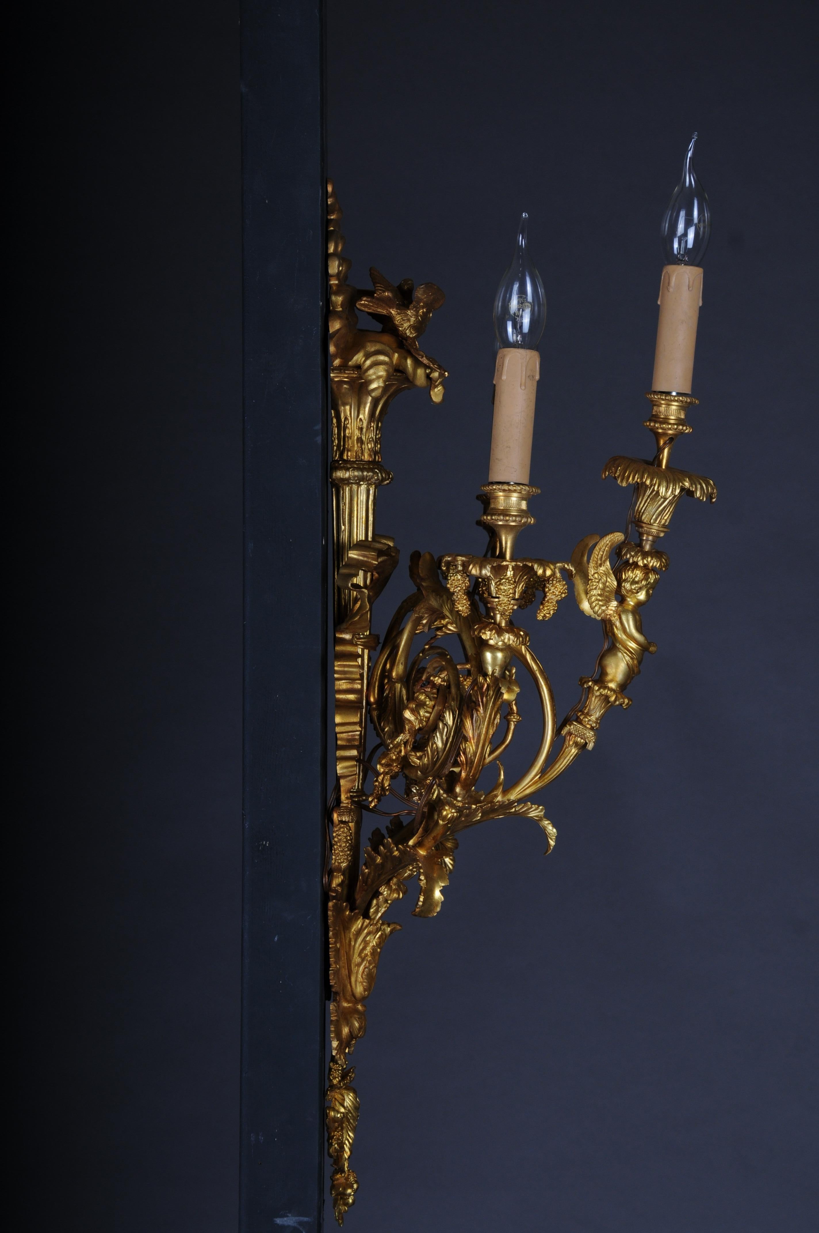 Pair of (2) bronze magnificent sconces, gilded in Louis XV For Sale 6