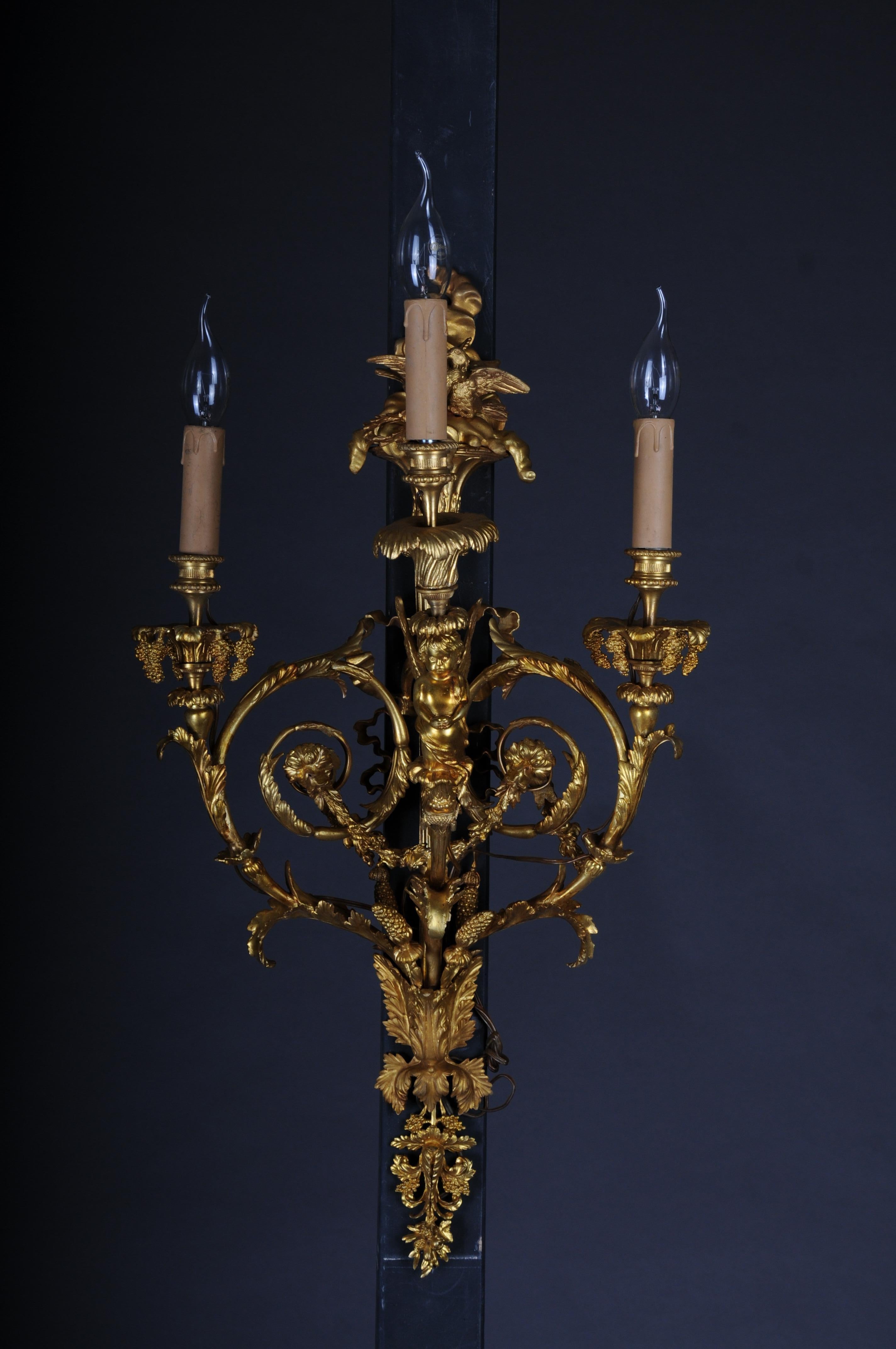 Pair of (2) bronze magnificent sconces, gilded in Louis XV For Sale 9