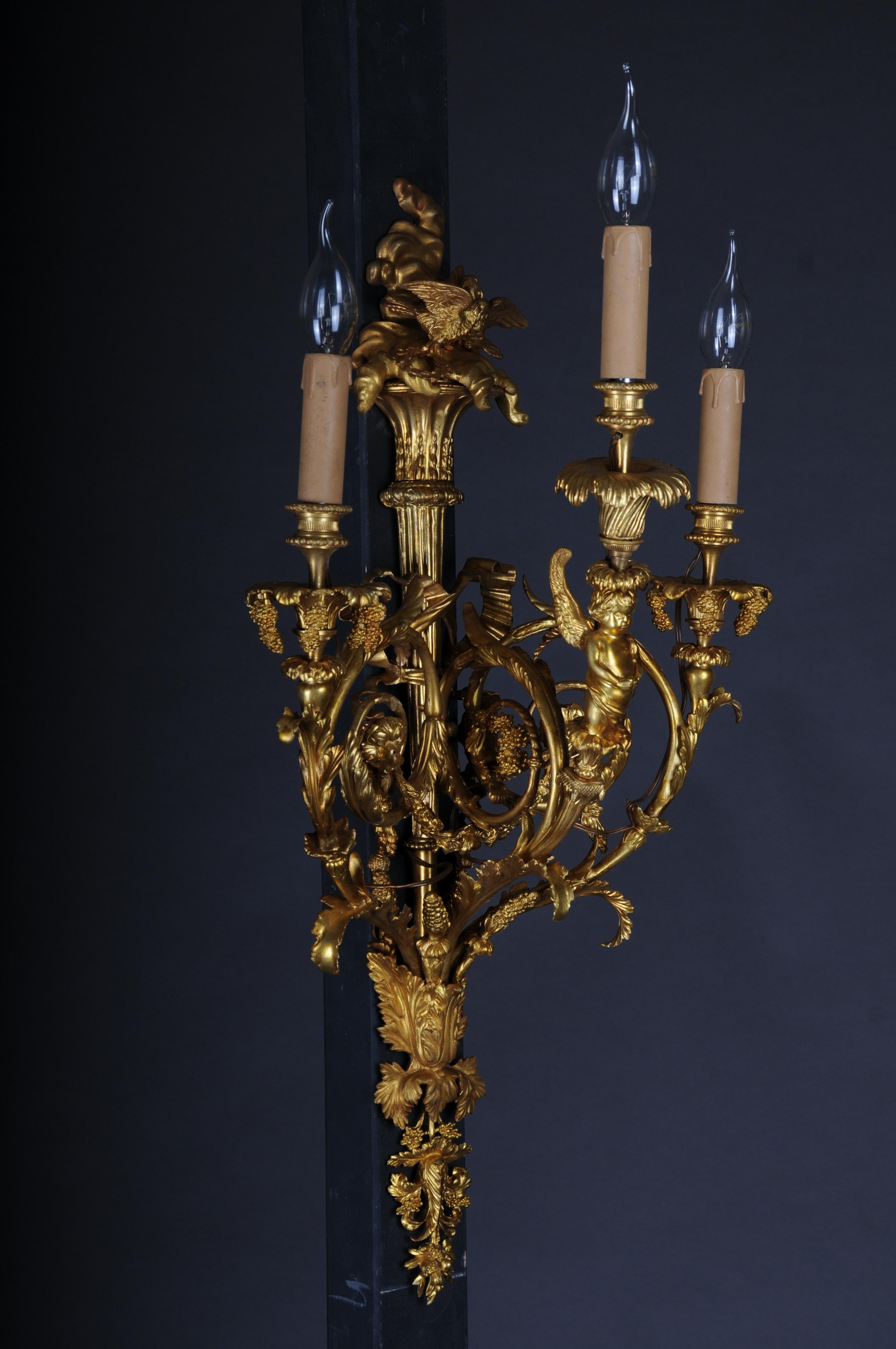Brass Pair of (2) bronze magnificent sconces, gilded in Louis XV For Sale