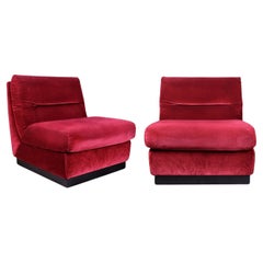 Vintage Pair of 2 burgundy velvet armchairs, made in France, 1980s