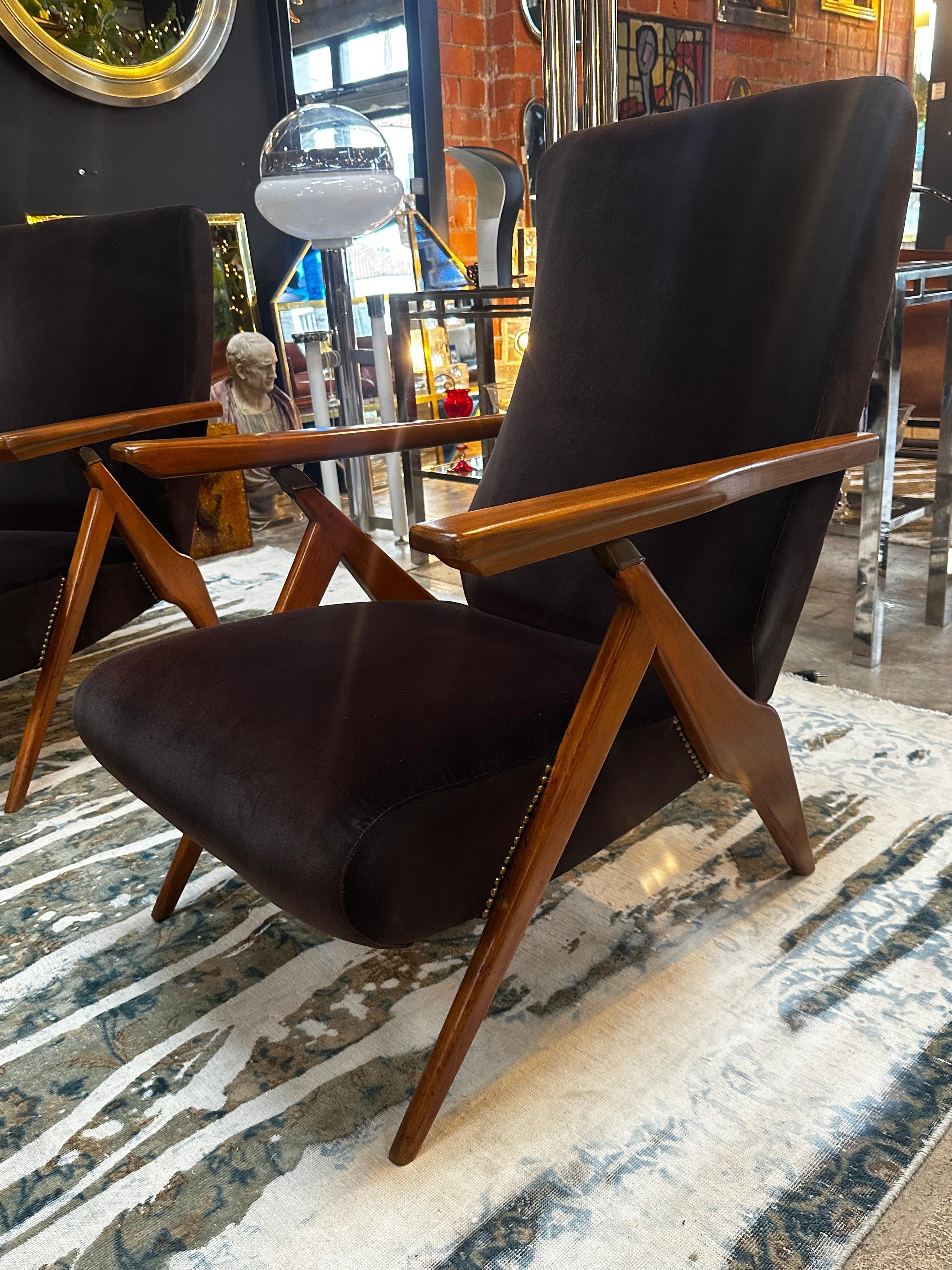 Very rare pair of armchairs designed by Carlo Molino and manufactured by Antonio Gorgone in Italy C1950 . The quality of construction is extremely high, the very refined design is in fact aimed at maximum expressiveness of the armchair.