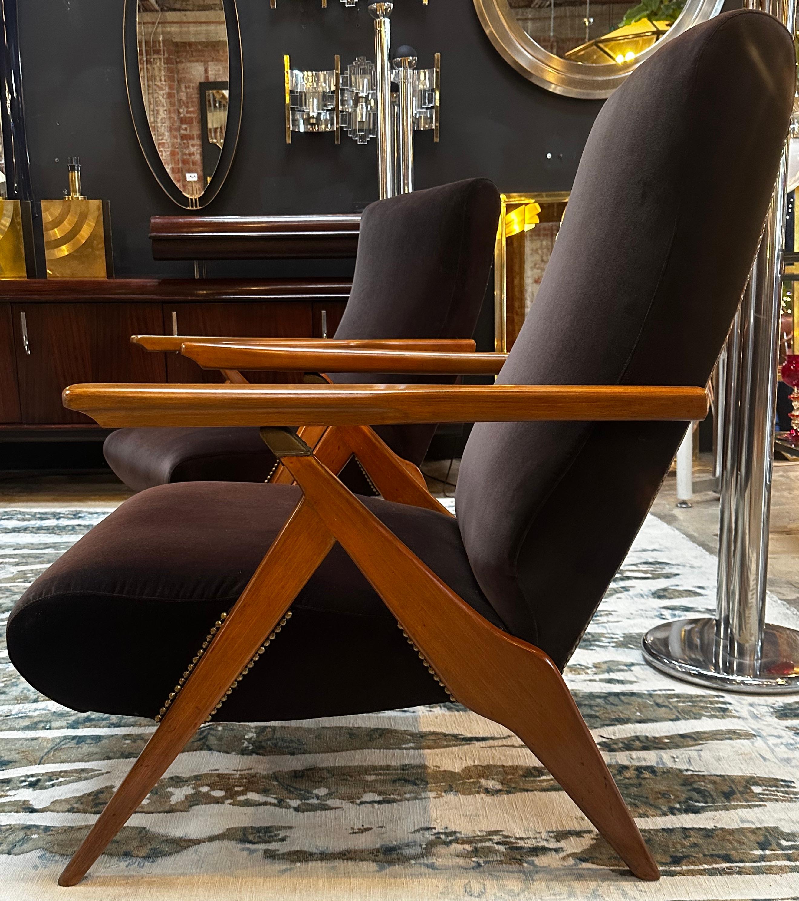 Italian Pair of 2 Carlo Mollino for Antonio Gorgone Armchairs, 1950s