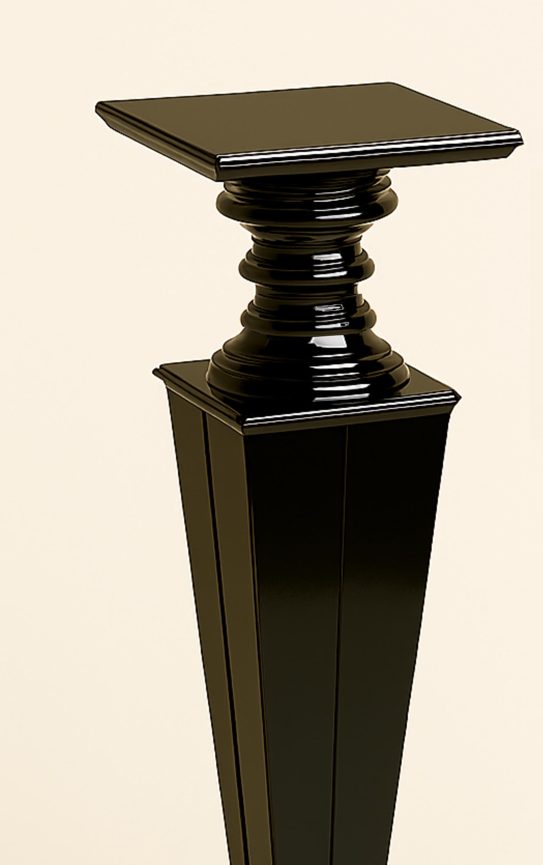 Pair Of 2 Chestnut Art Deco Black Lecquer Pedestals Columns, 20th Century For Sale 9
