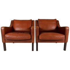 Pair of 2 Cognac Buffalo Leather Lounge Chairs, Thams Style, Made in Denmark