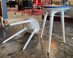 Pair of 2 Contemporary Stool in Carved Maple, Brass and Leather