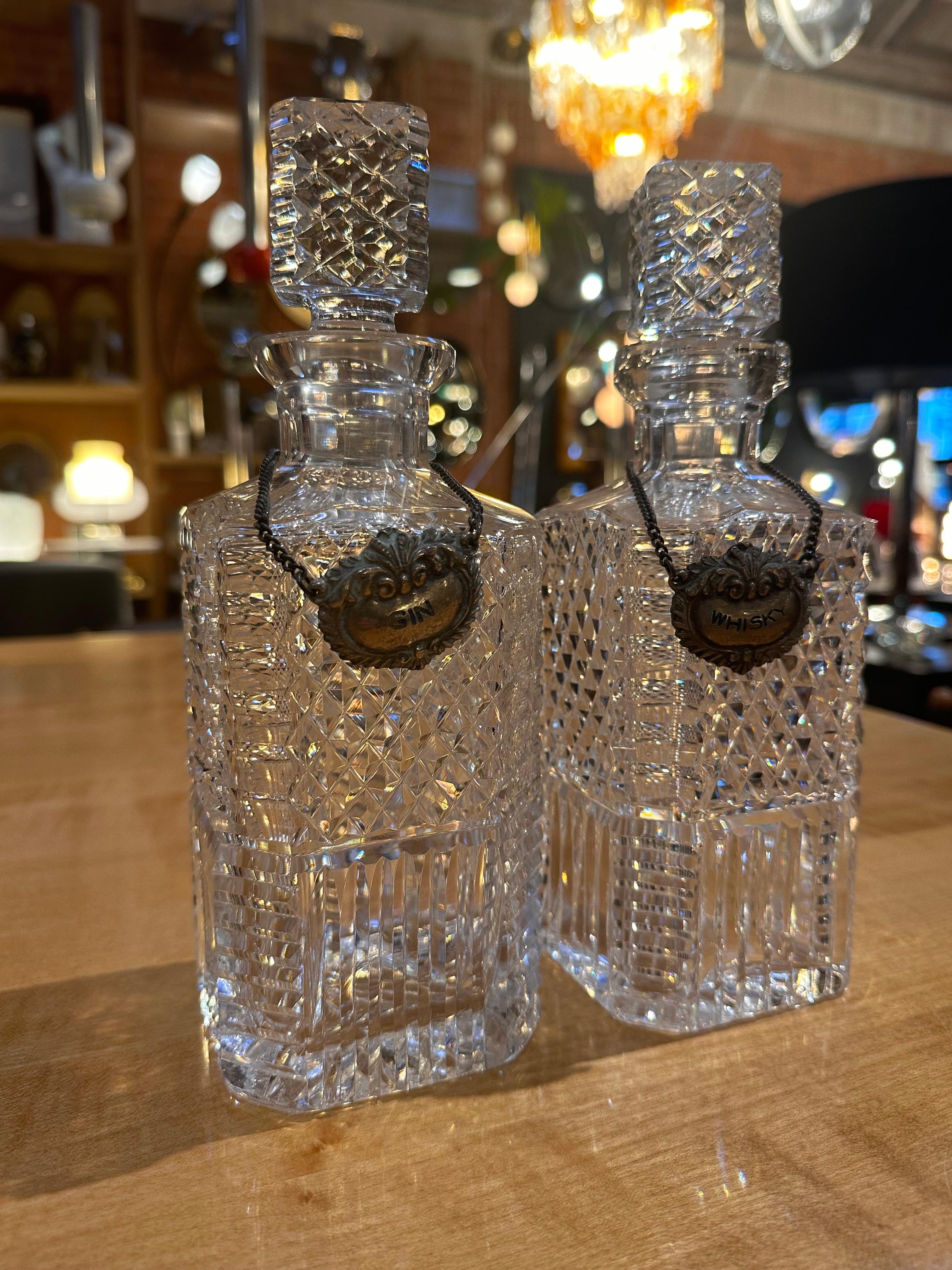 Pair of 2 Crystal Decanter 1960s In Good Condition In Los Angeles, CA