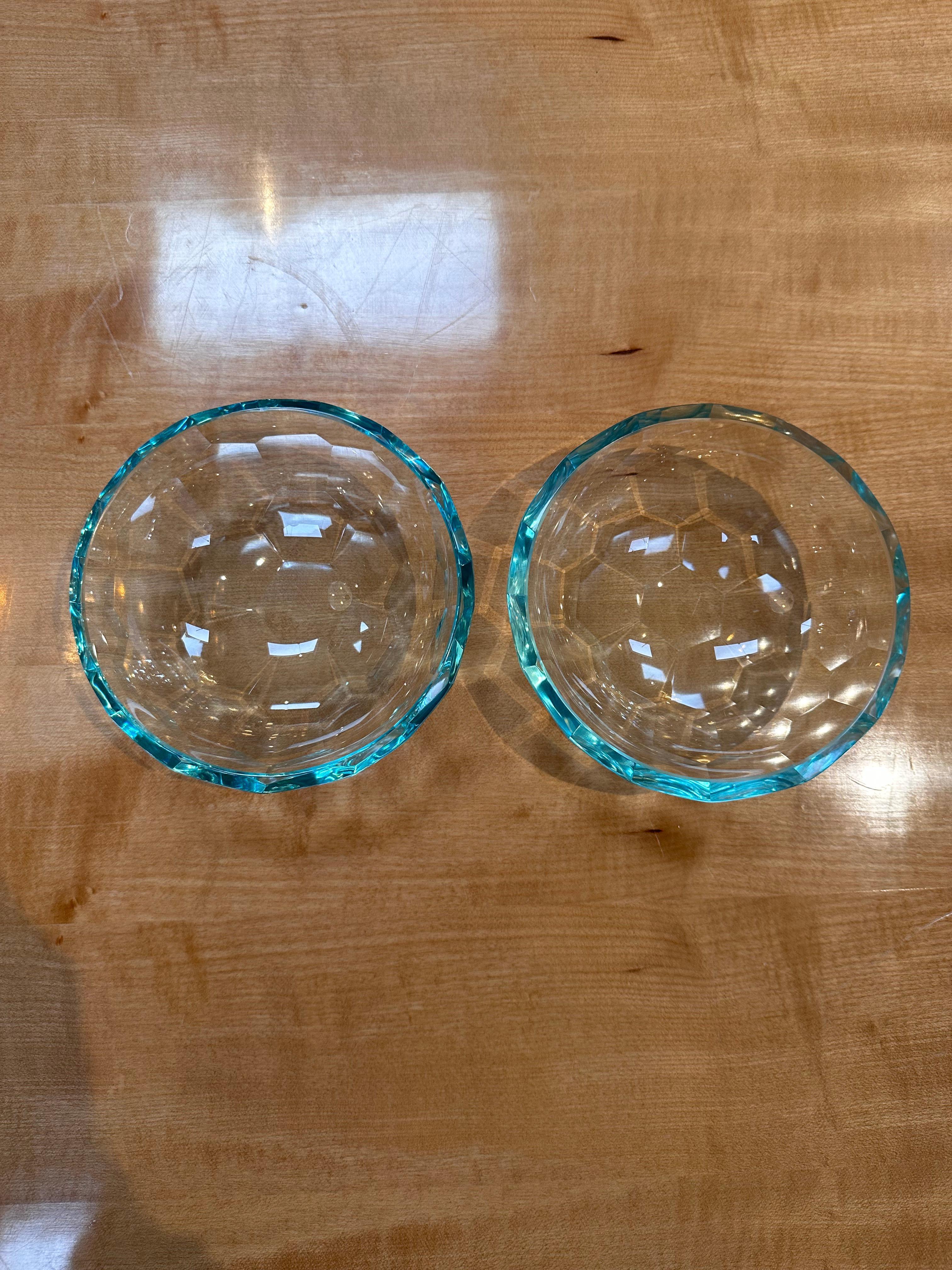 Late 20th Century Pair of 2 Decorative Handmade Glass Bowls 1980s For Sale