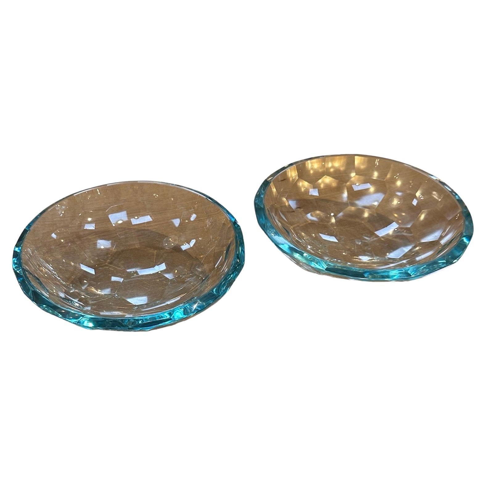 Pair of 2 Decorative Handmade Glass Bowls 1980s For Sale